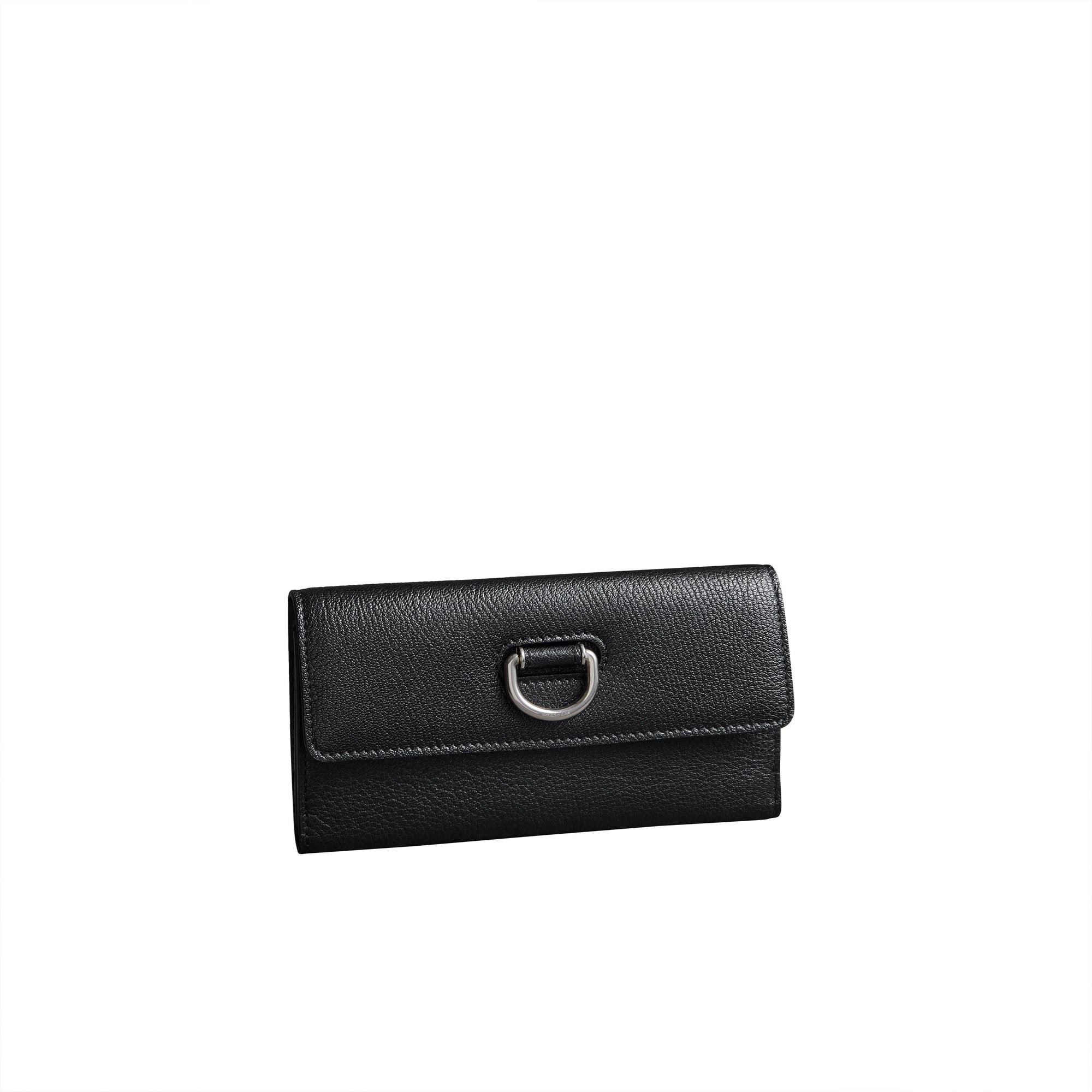 Portefeuille continental en cuir grainé avec boucle en D - Black