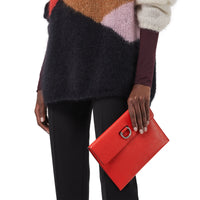 Pochette en cuir à boucle en D avec porte-monnaie zippé - Bright Red