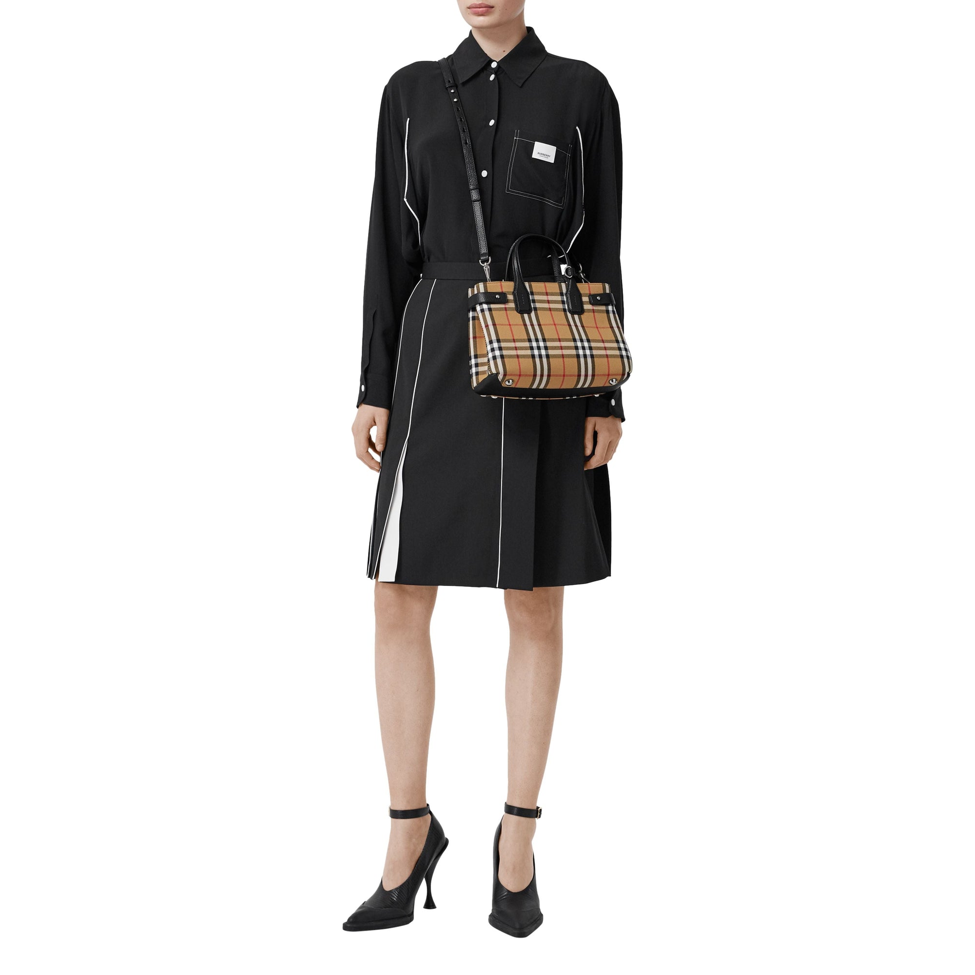 Petit sac The Banner en tissu Vintage check et cuir - Black