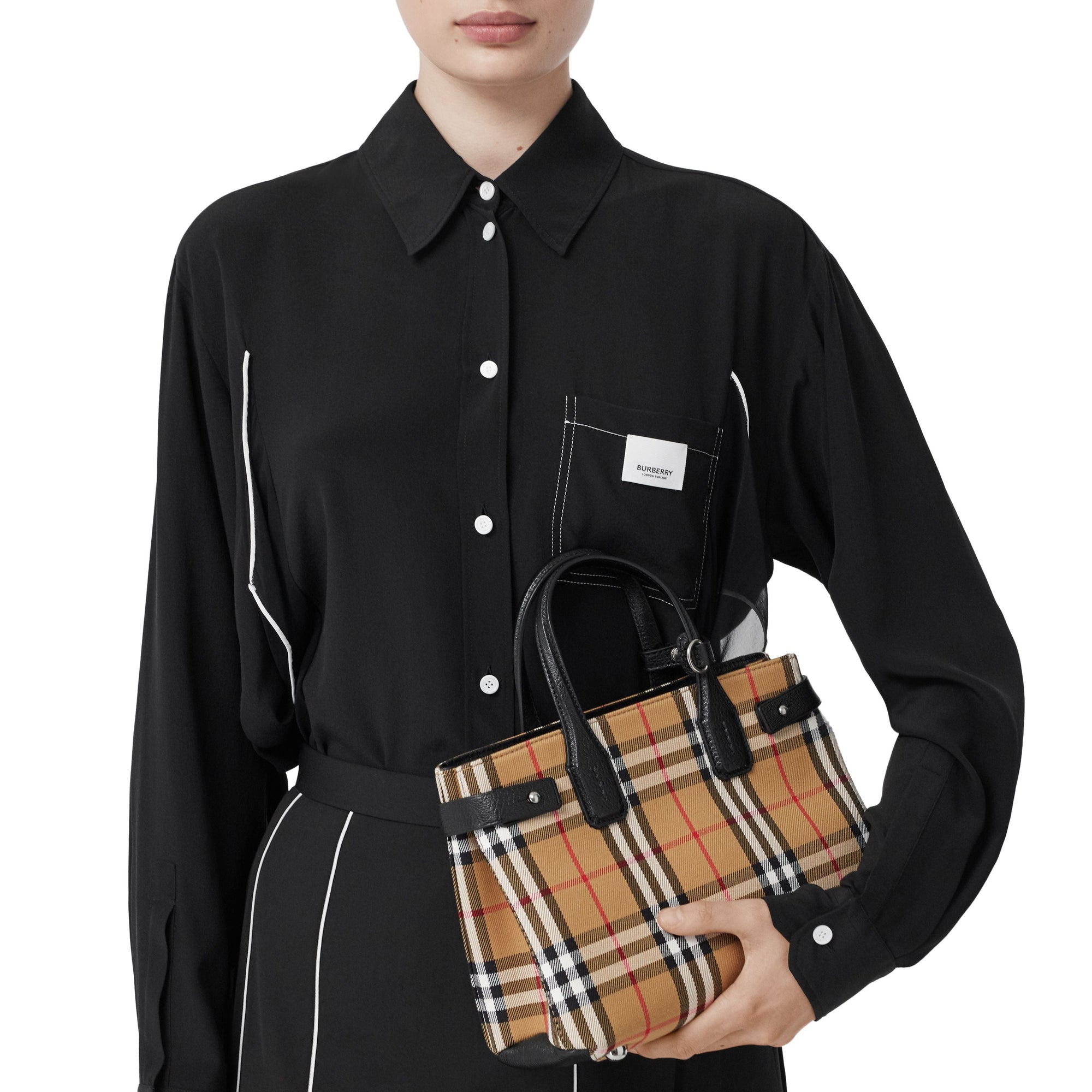 Petit sac The Banner en tissu Vintage check et cuir - Black