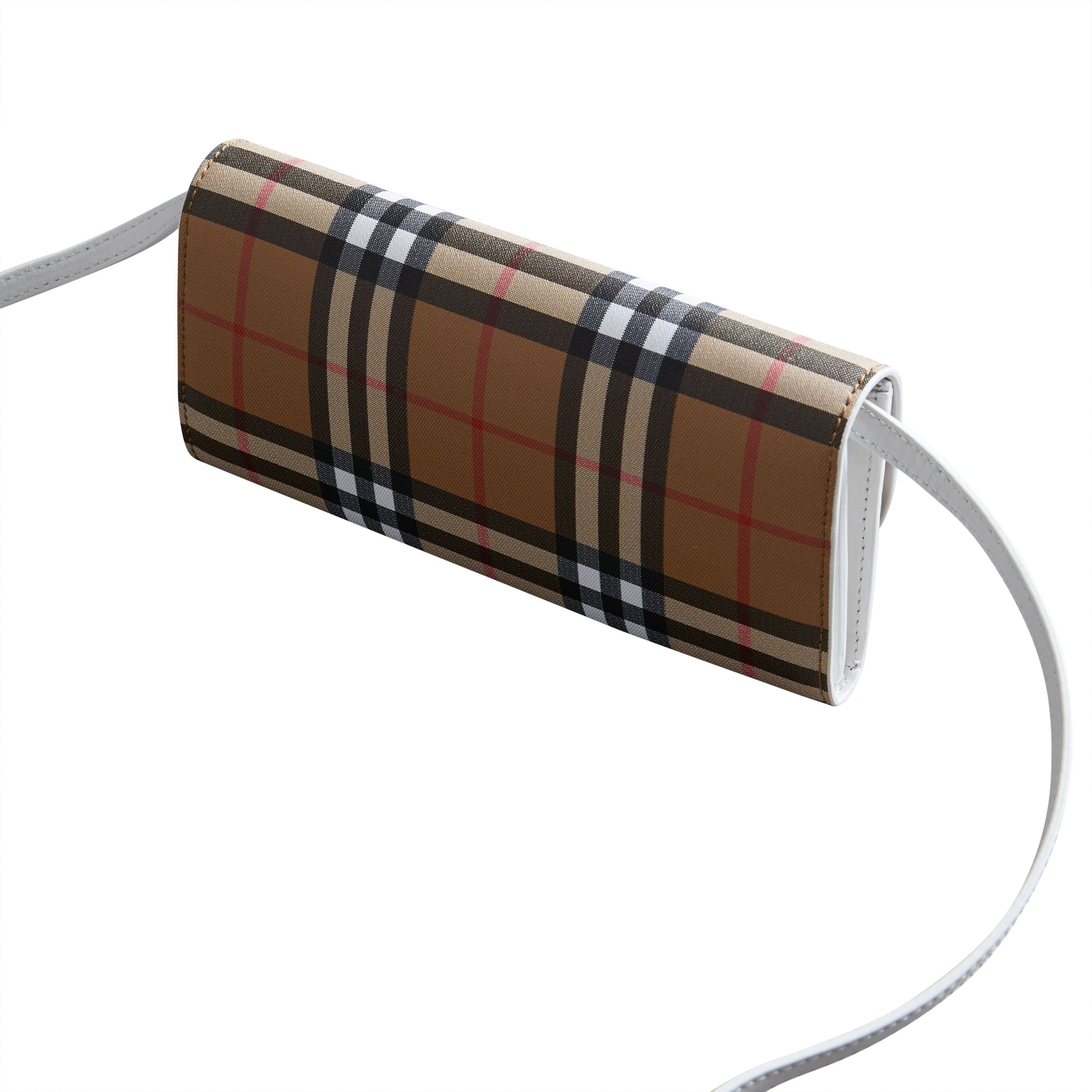 Portefeuille en cuir à motif Vintage check avec sangle amovible - Chalk White
