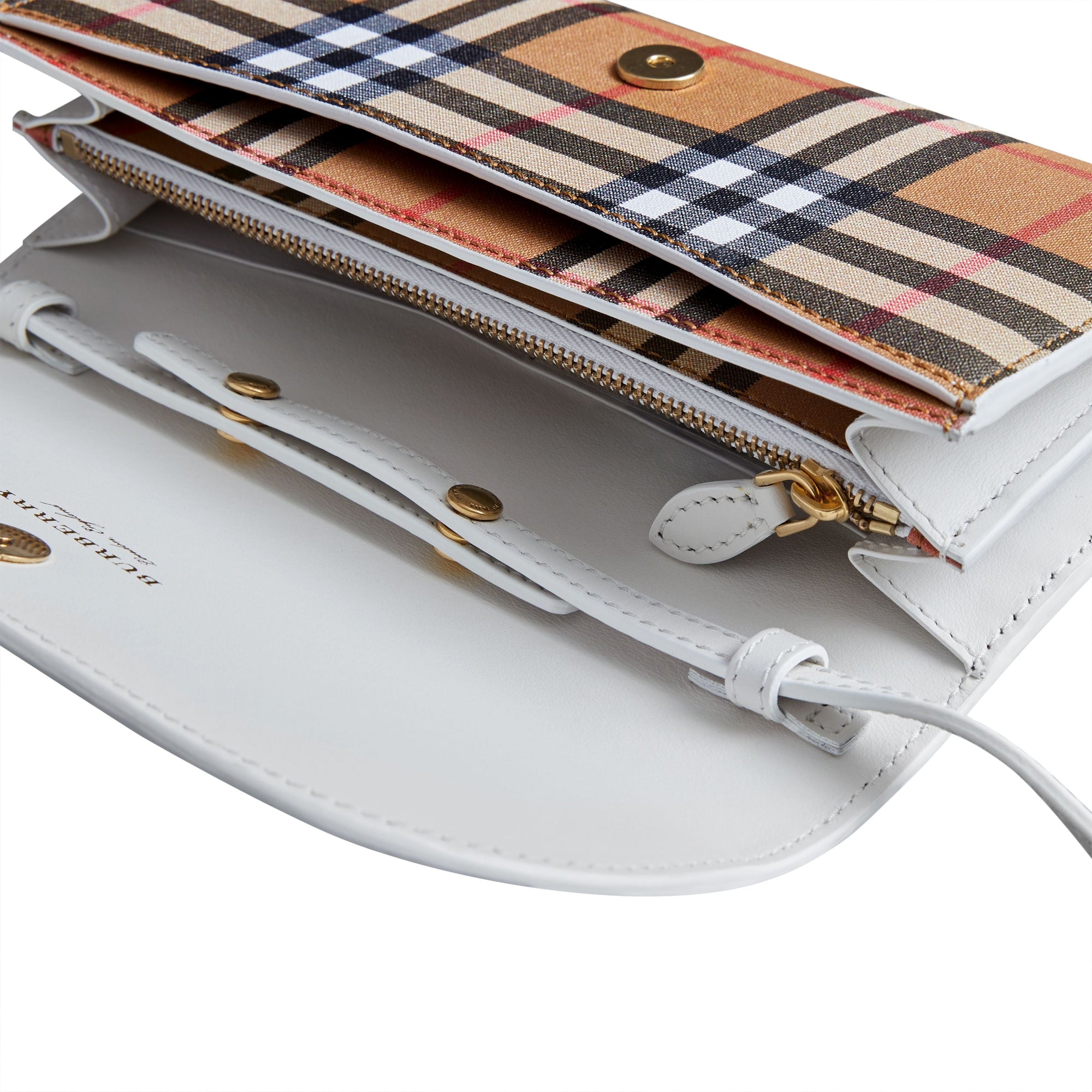 Portefeuille en cuir à motif Vintage check avec sangle amovible - Chalk White
