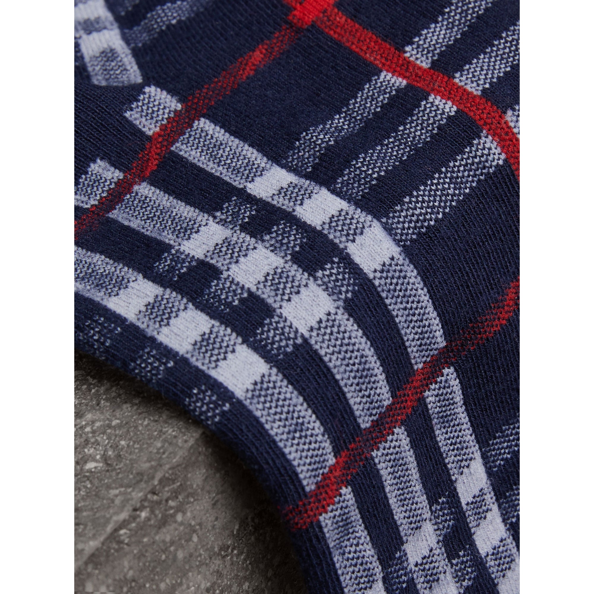Socquettes en coton mélangé à motif Vintage check - Navy