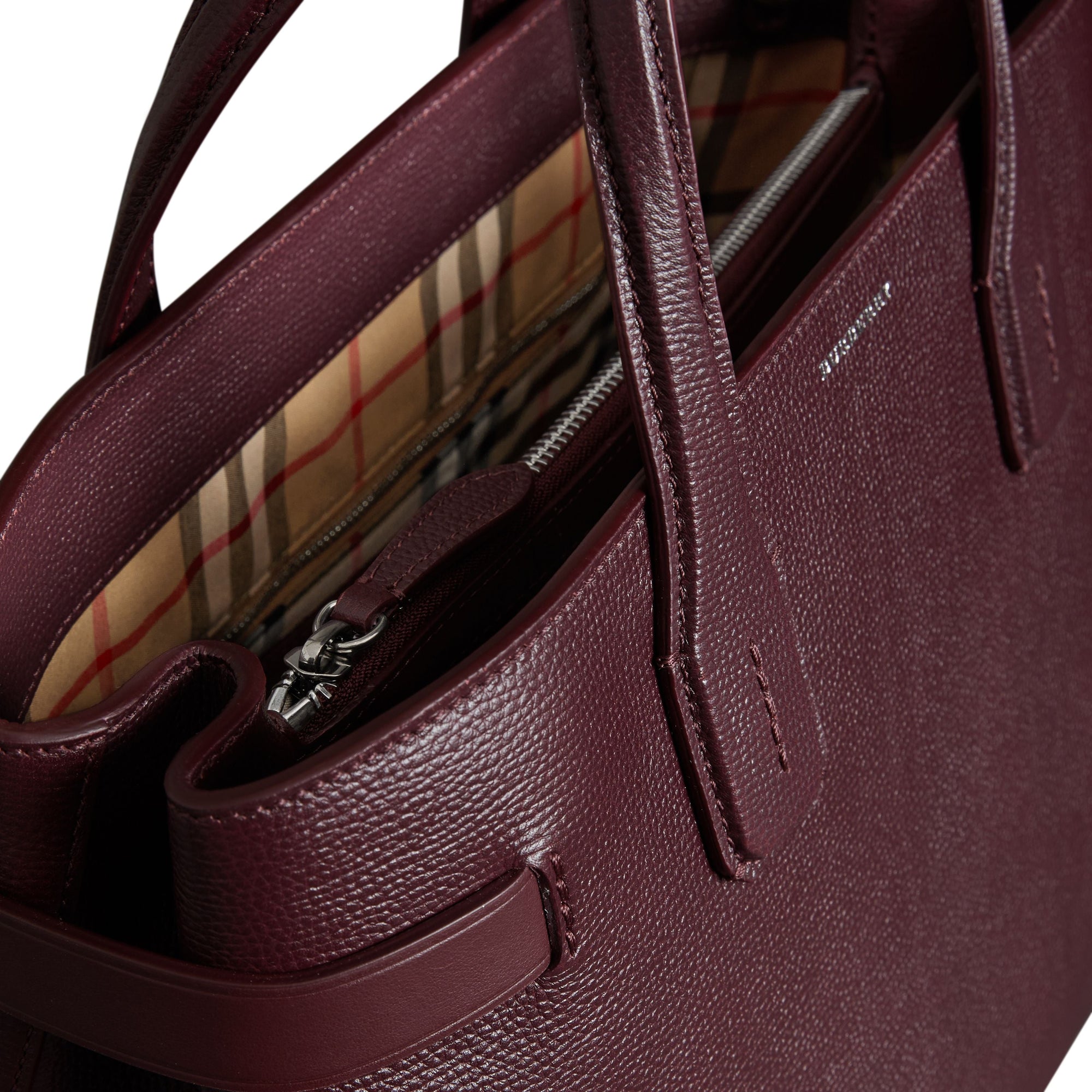 Sac The Banner moyen en cuir avec Vintage check - Mahogany Red