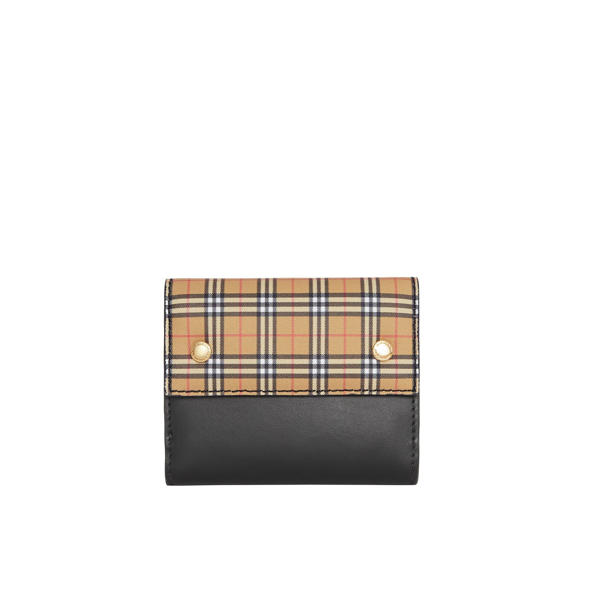 Portefeuille à rabat en cuir à micro-motif check - Antique Yellow