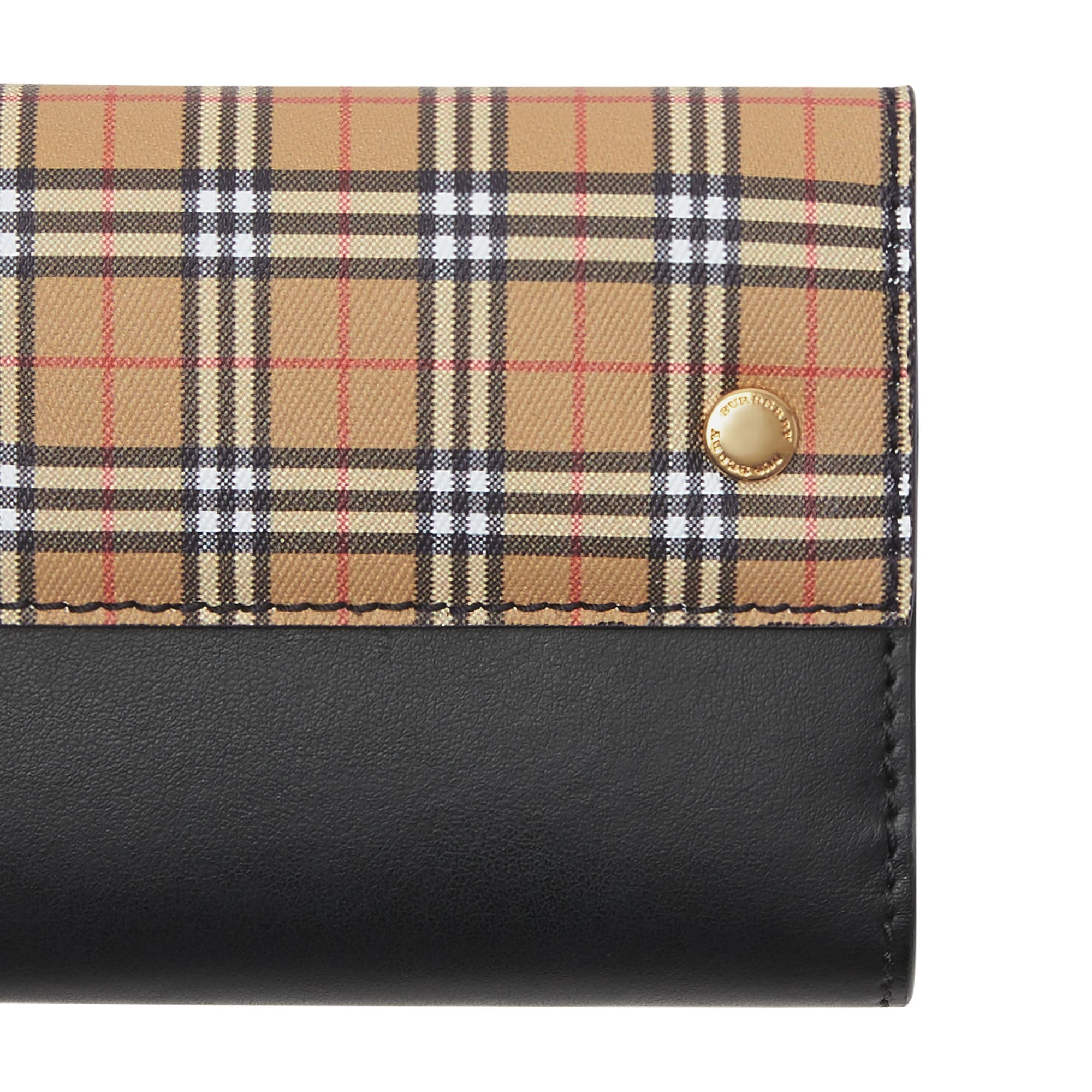 Portefeuille à rabat en cuir à micro-motif check - Antique Yellow