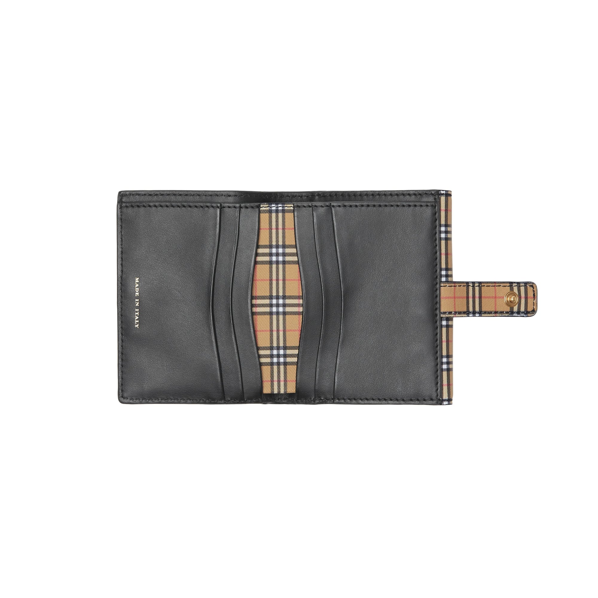 Portefeuille à rabat en cuir à micro-motif check - Antique Yellow