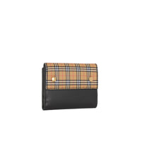 Portefeuille à rabat en cuir à micro-motif check - Antique Yellow