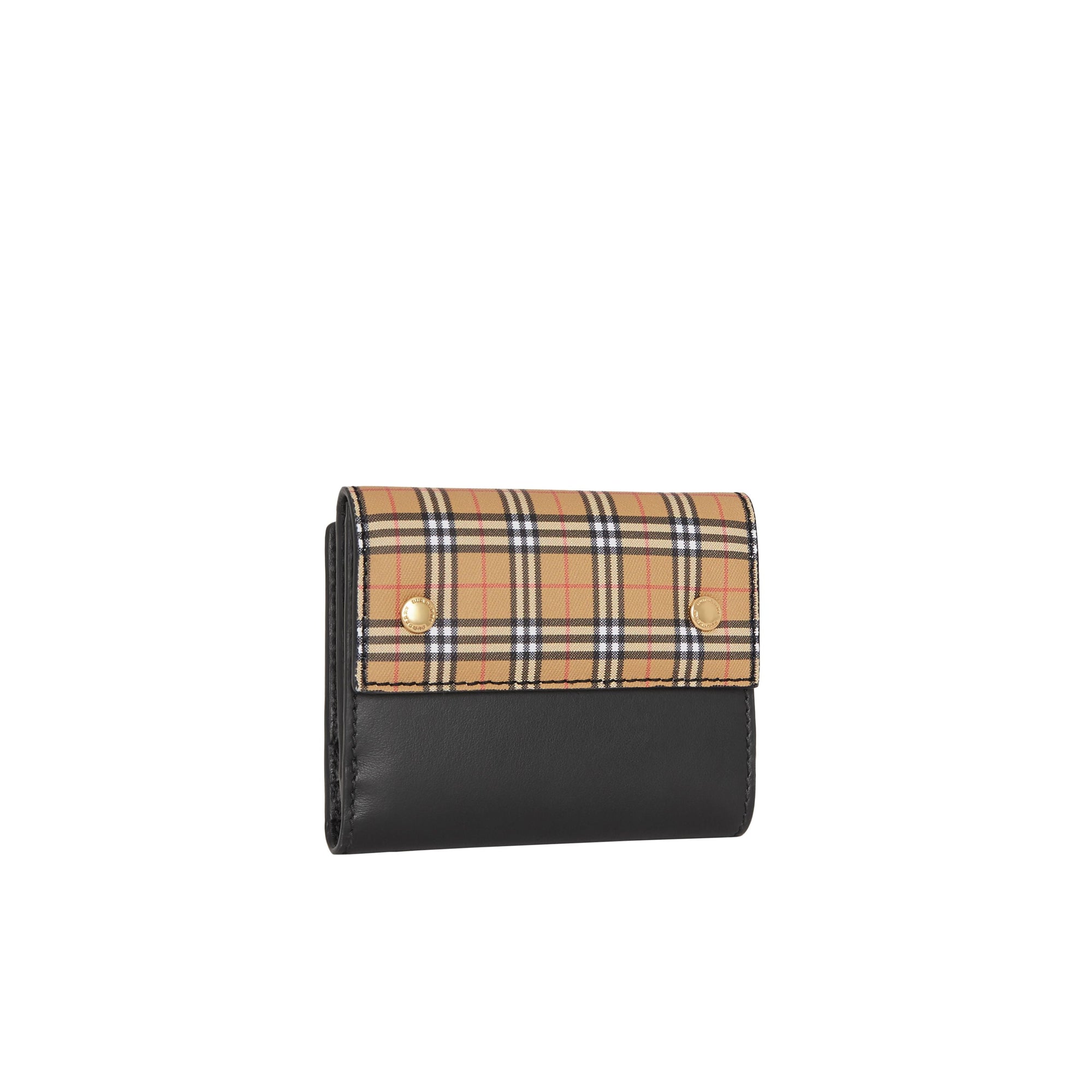 Portefeuille à rabat en cuir à micro-motif check - Antique Yellow