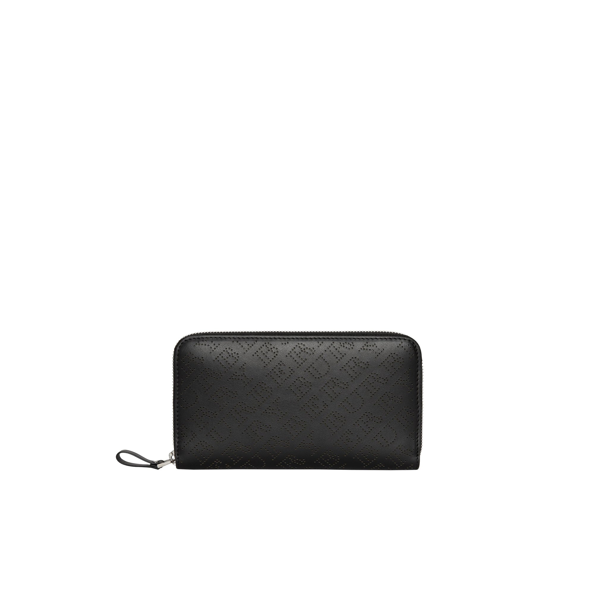 Portefeuille zippé en cuir perforé - Black