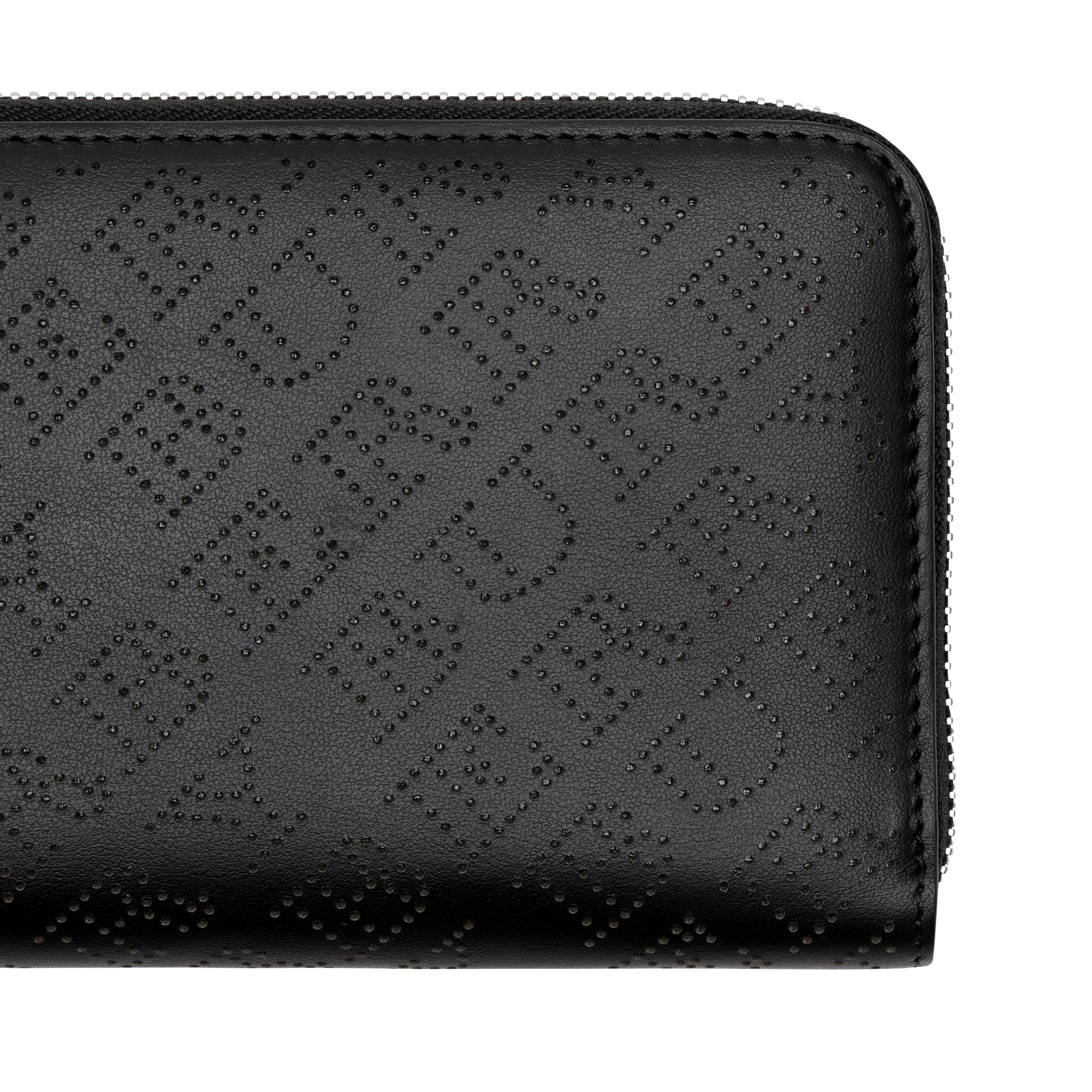 Portefeuille zippé en cuir perforé - Black