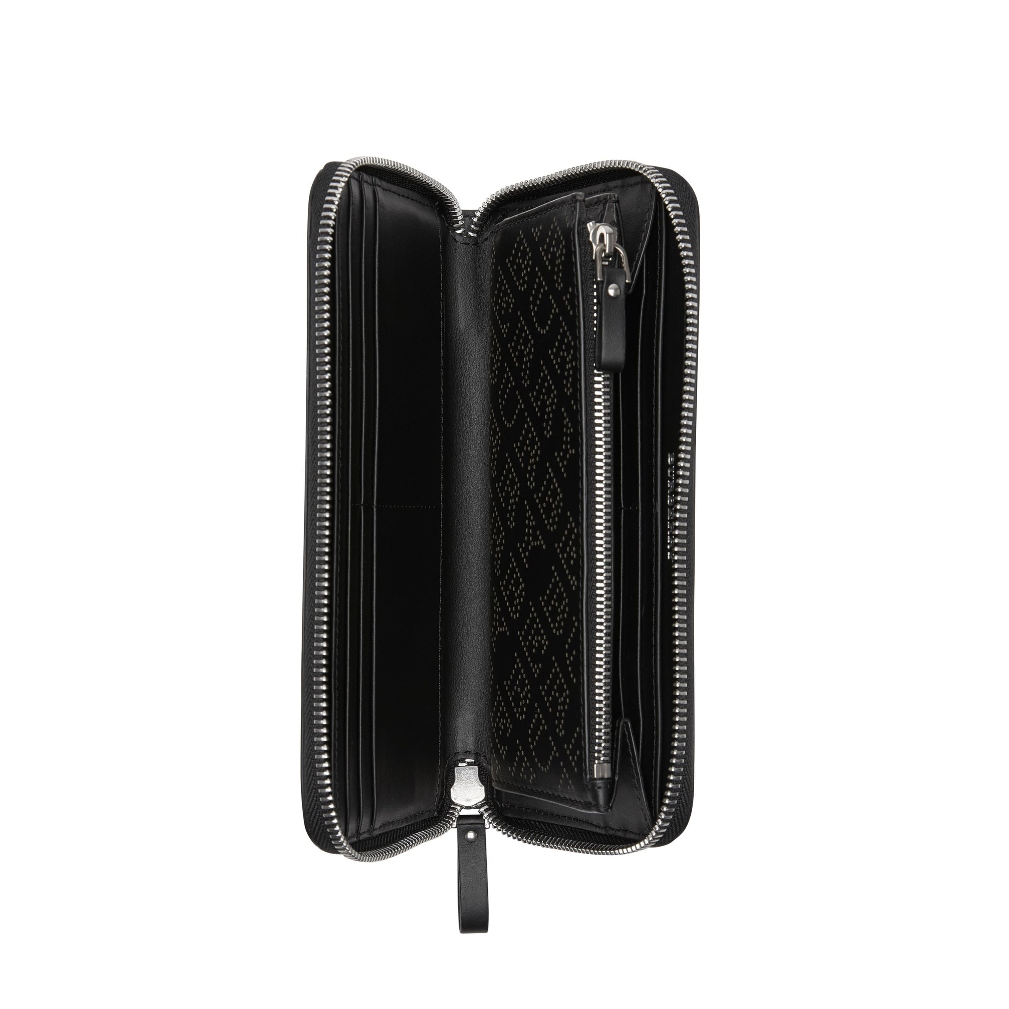 Portefeuille zippé en cuir perforé - Black