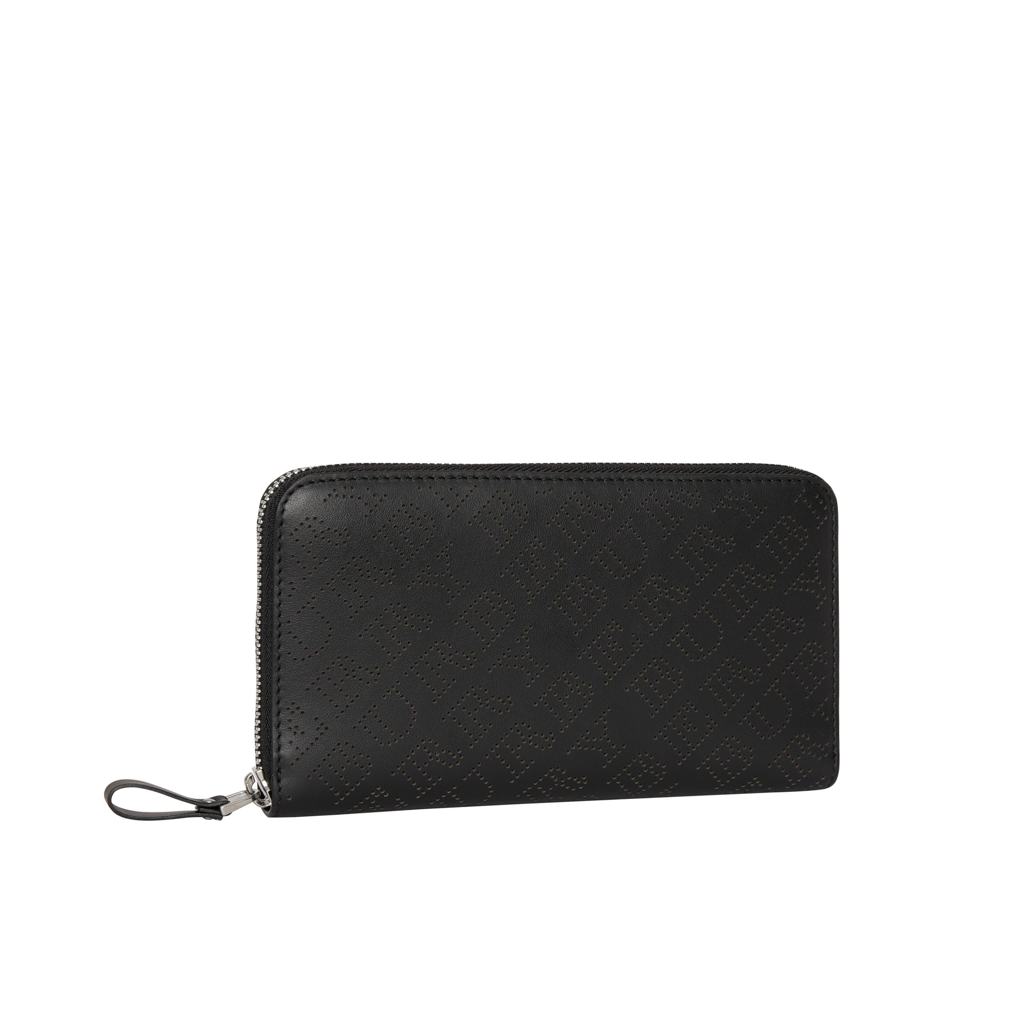 Portefeuille zippé en cuir perforé - Black