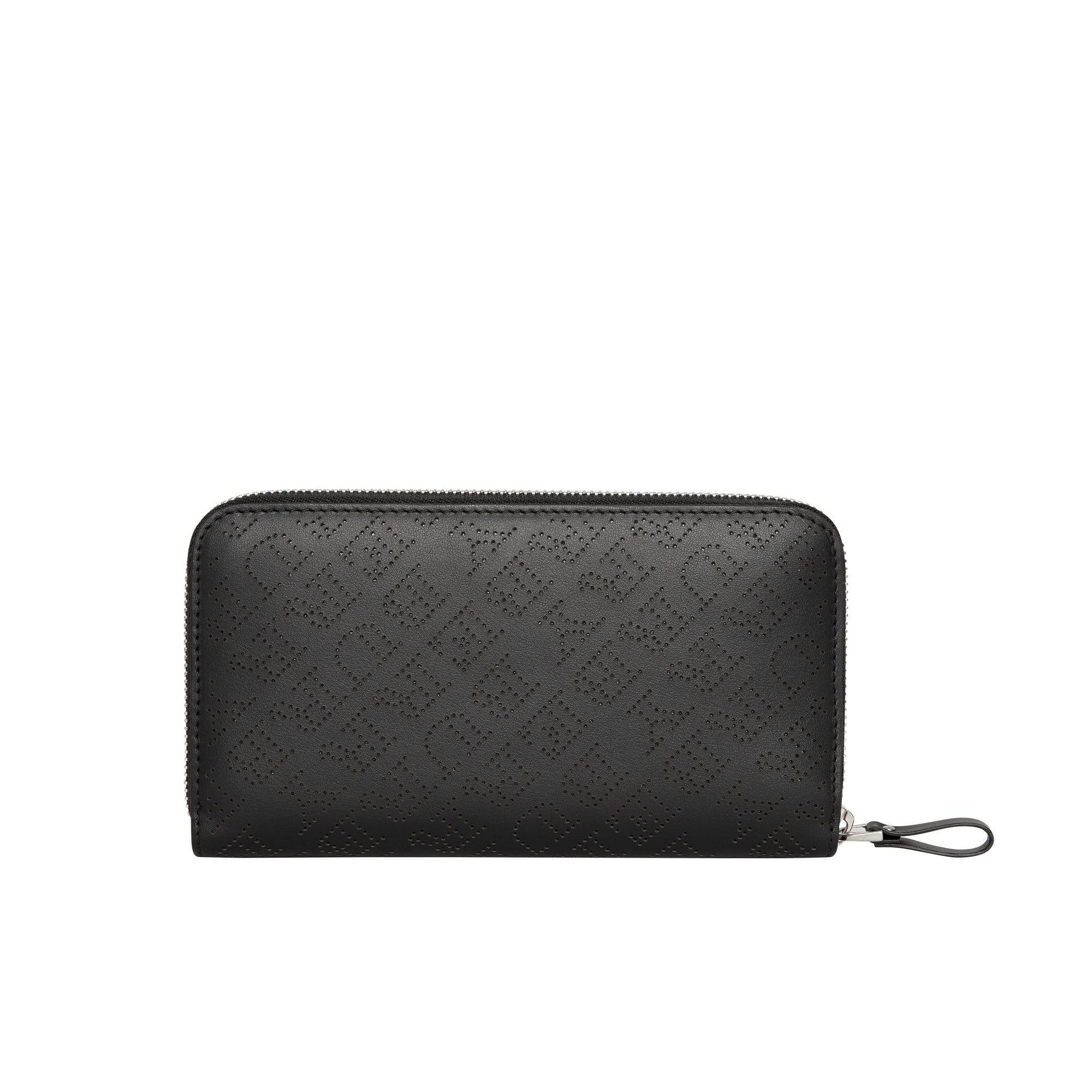 Portefeuille zippé en cuir perforé - Black