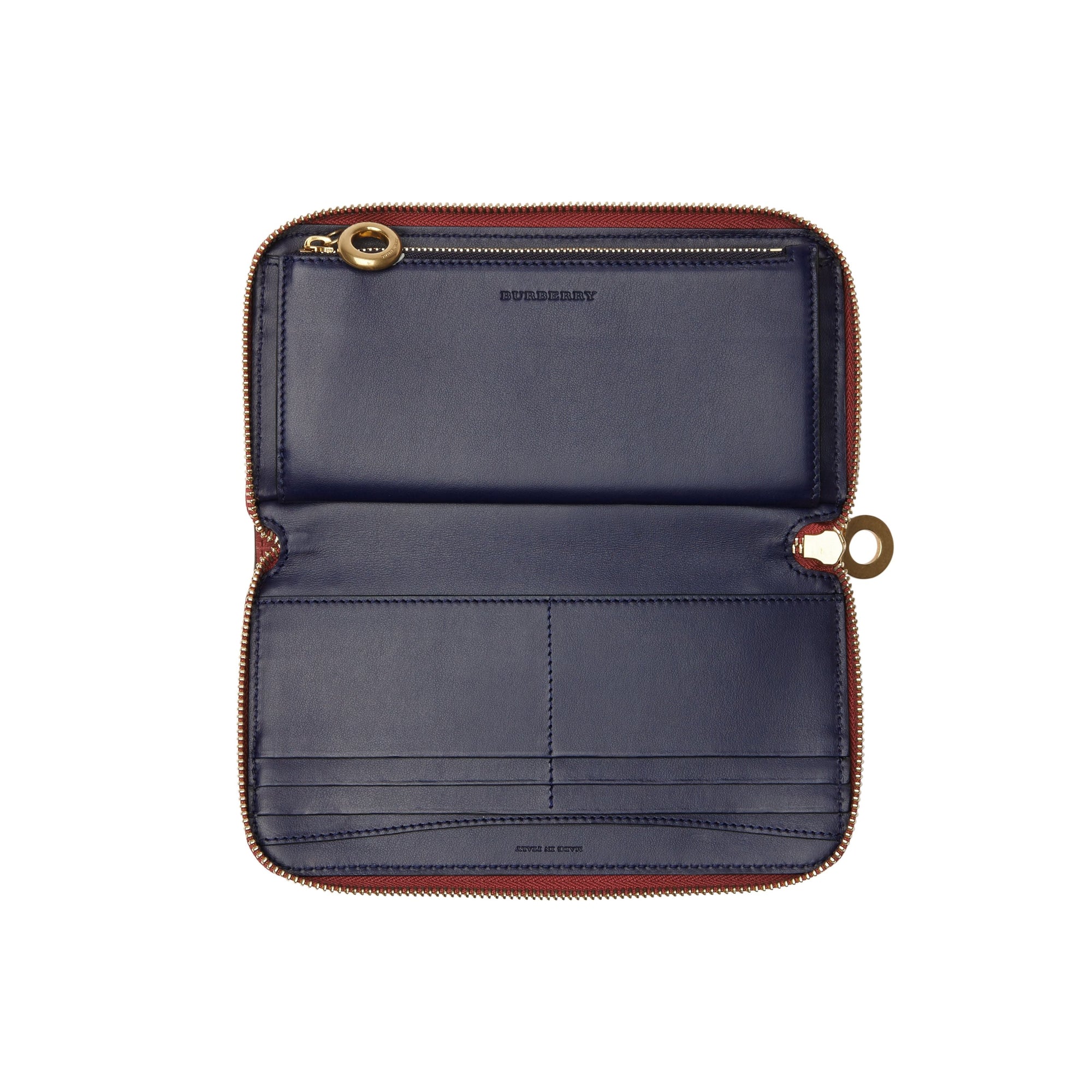Portefeuille zippé en cuir bicolore avec écusson - Crimson