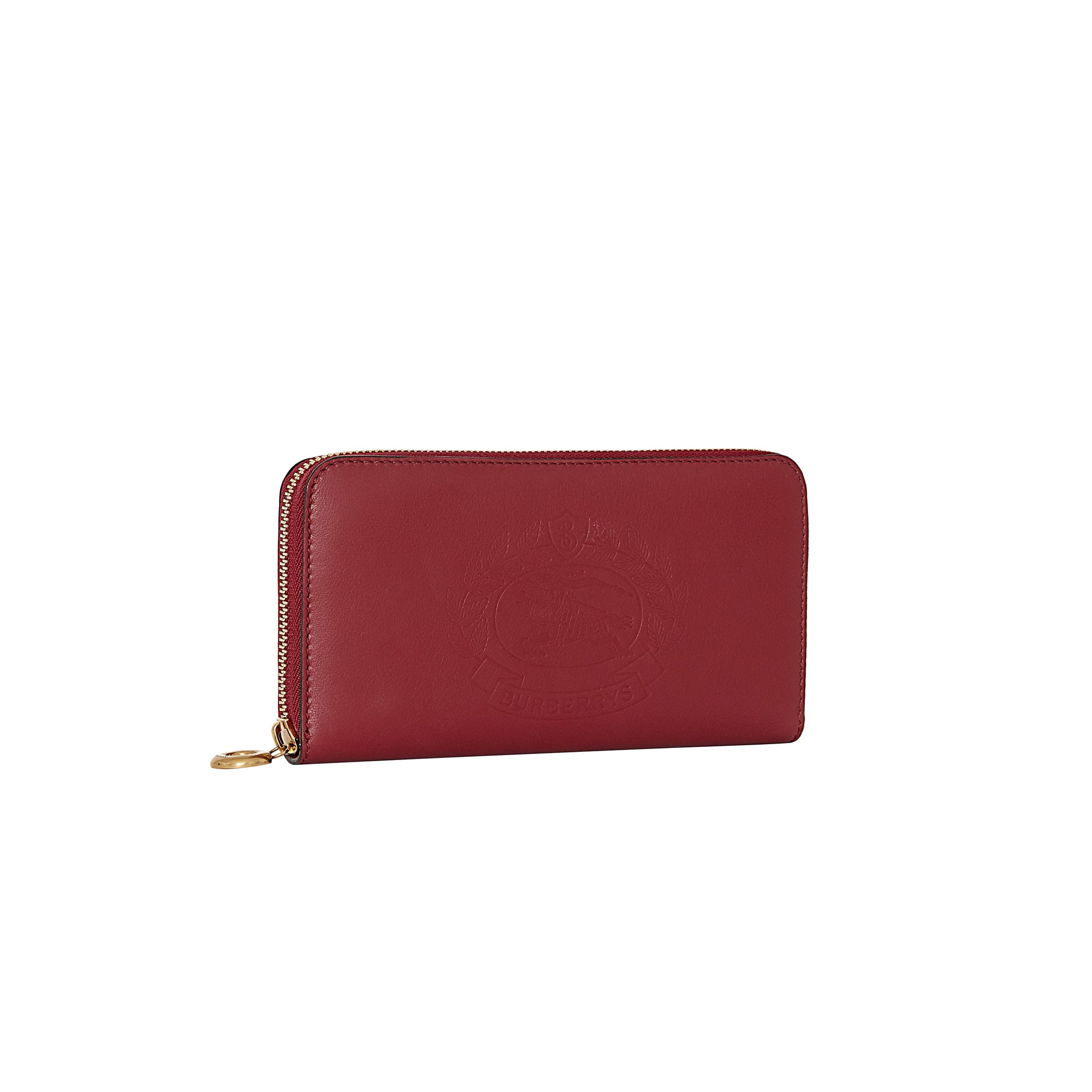 Portefeuille zippé en cuir bicolore avec écusson - Crimson