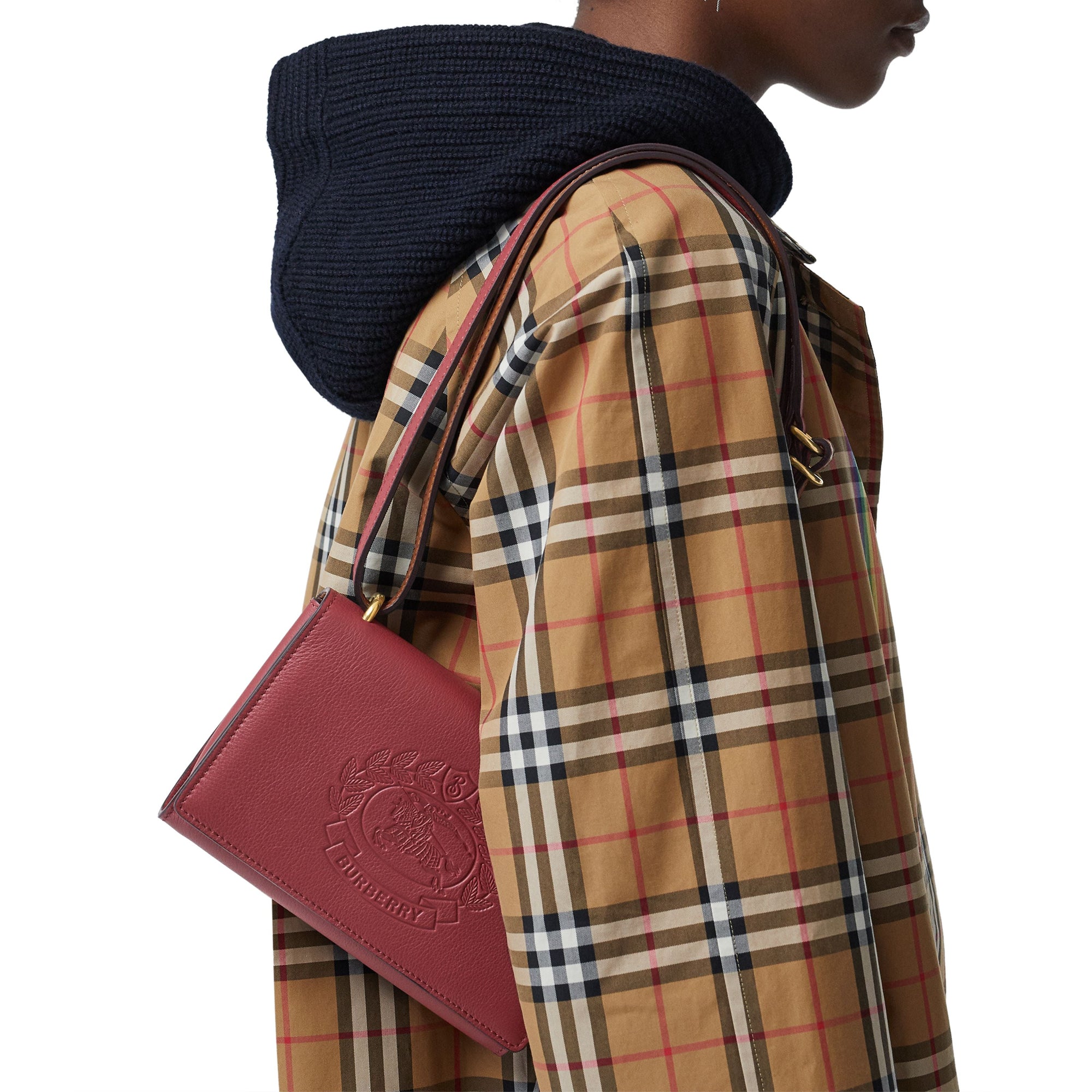 Portefeuille en cuir avec écusson estampé et sangle amovible - Crimson
