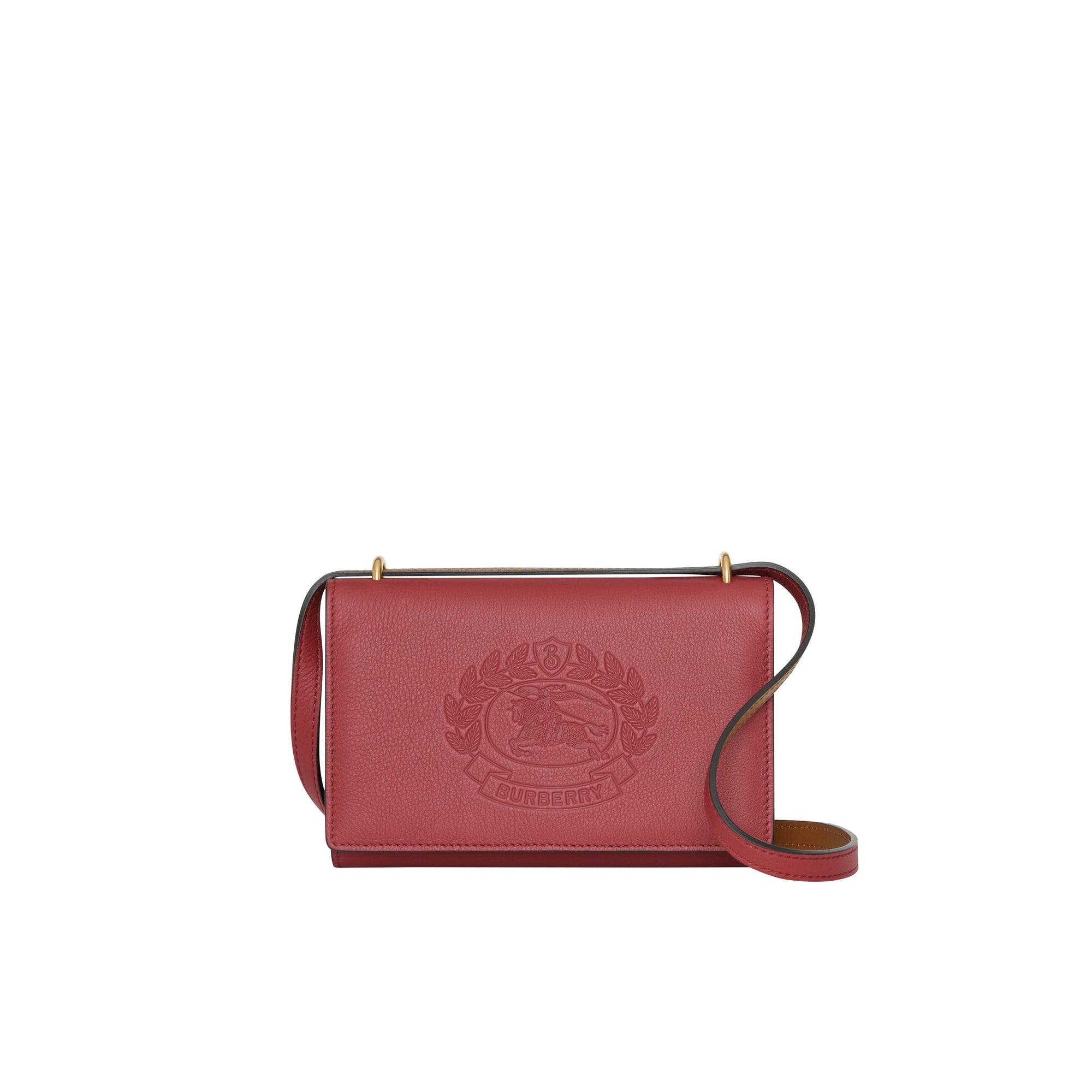 Portefeuille en cuir avec écusson estampé et sangle amovible - Crimson