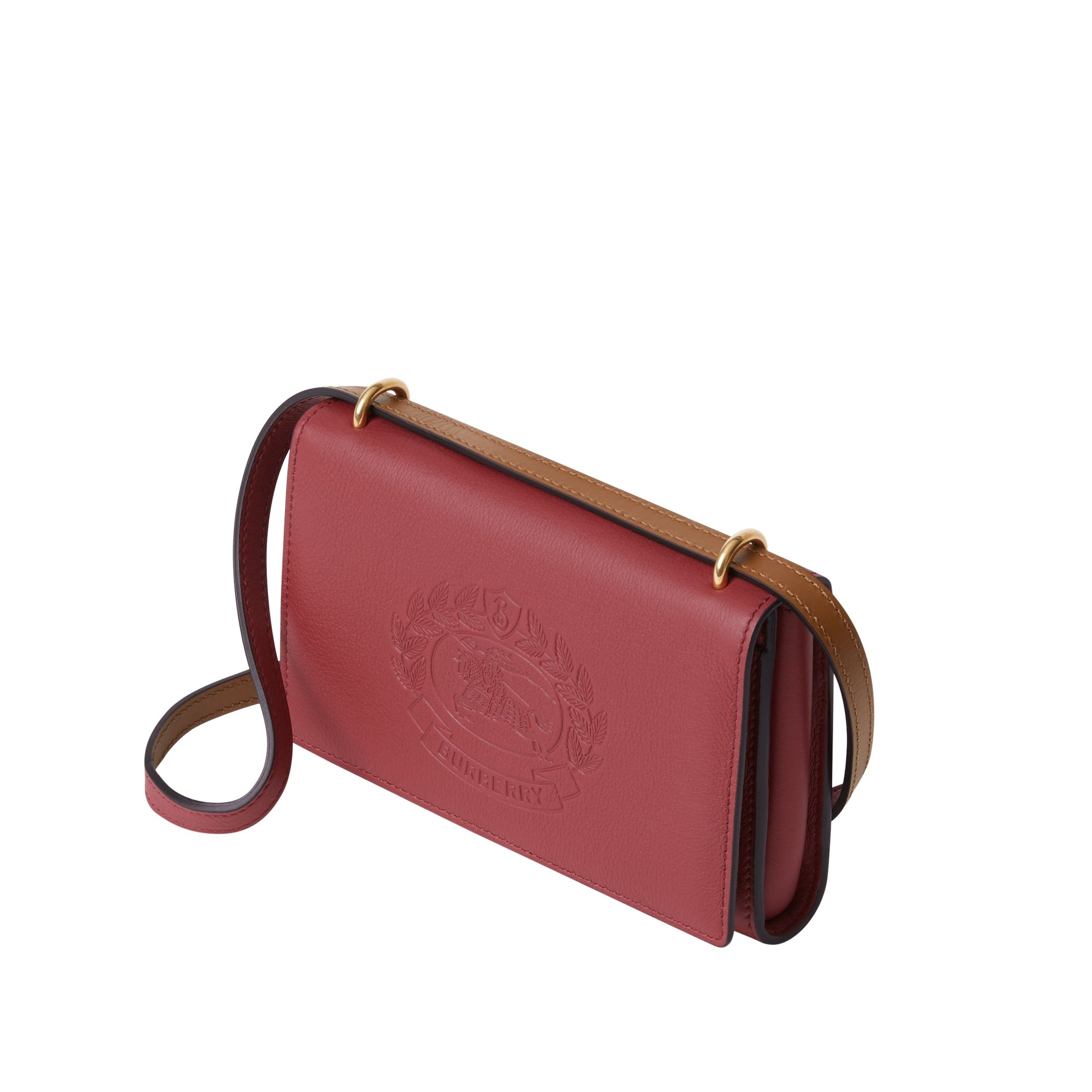Portefeuille en cuir avec écusson estampé et sangle amovible - Crimson