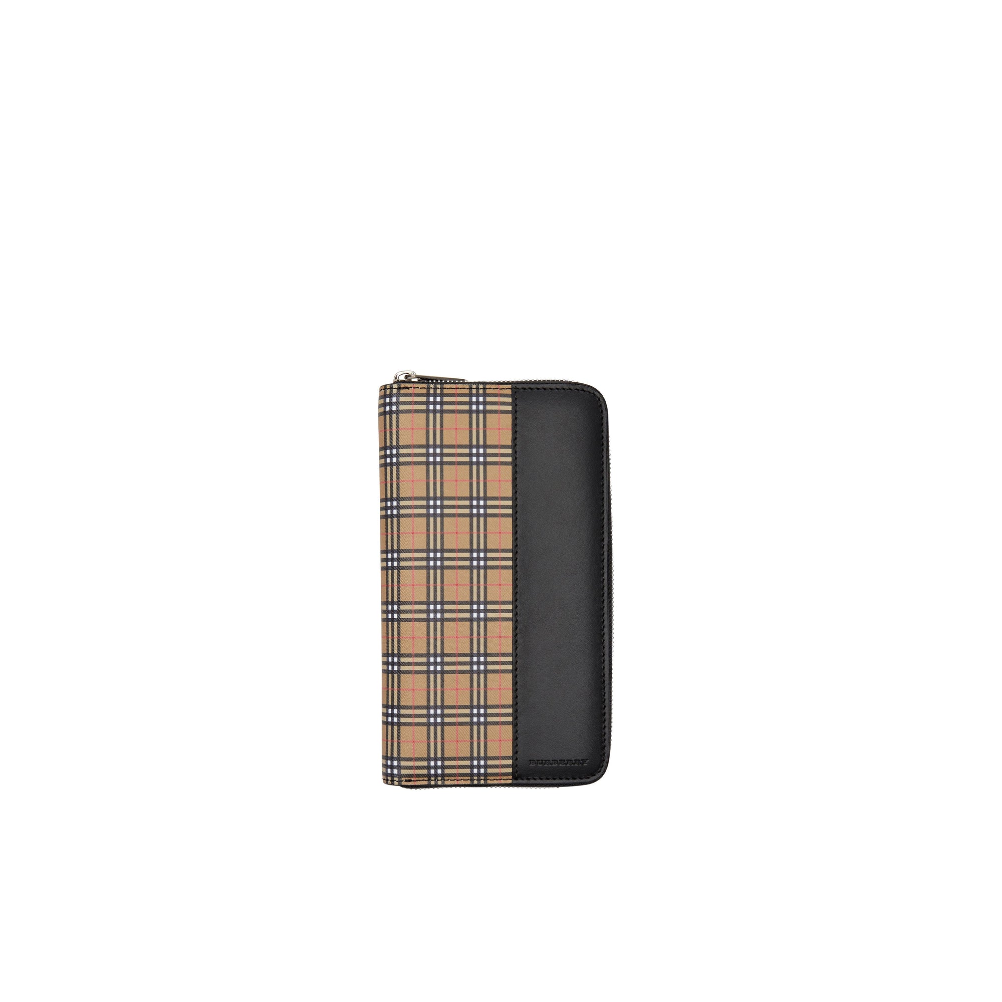 Portefeuille zippé en cuir et à micro-motif check - Antique Yellow & Black
