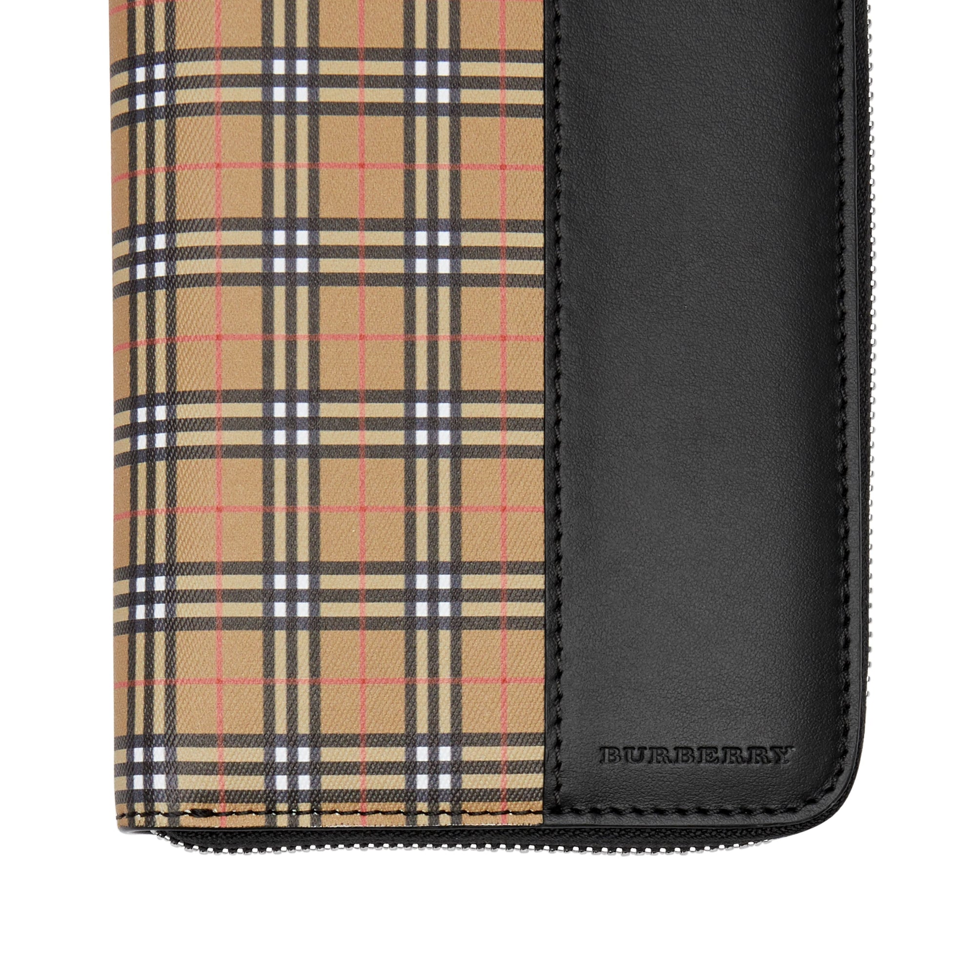 Portefeuille zippé en cuir et à micro-motif check - Antique Yellow & Black