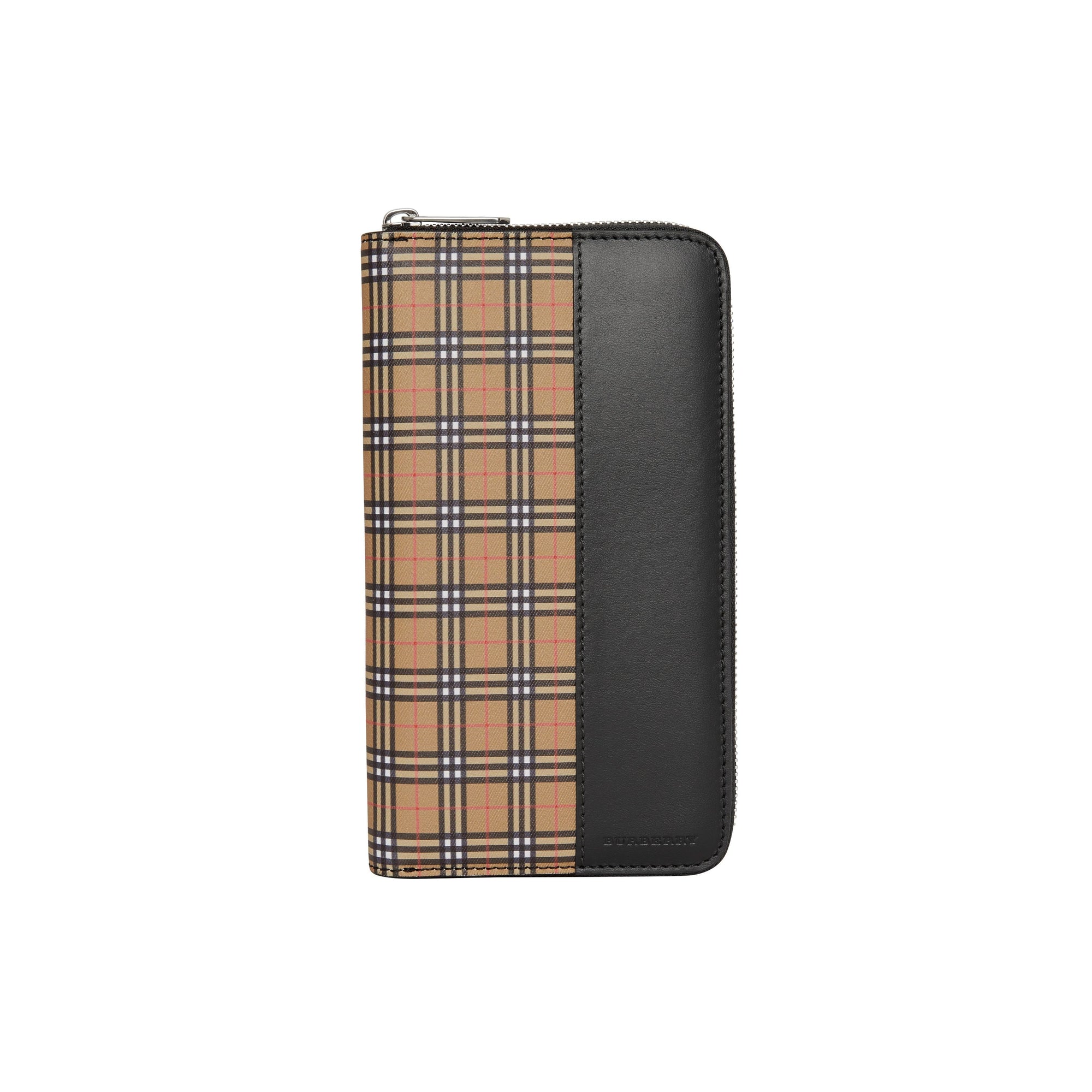 Portefeuille zippé en cuir et à micro-motif check - Antique Yellow & Black