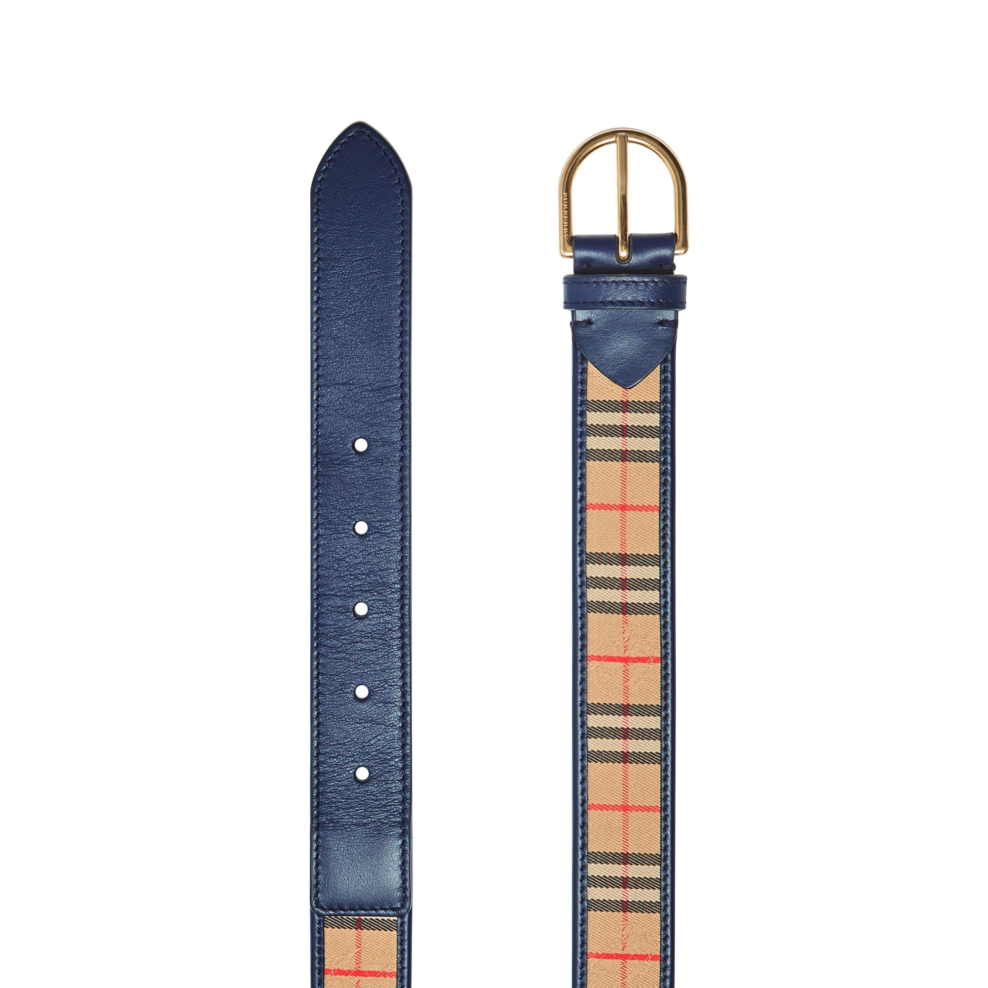 Ceinture en cuir à motif check de 1983 avec boucle en D - Ink Blue