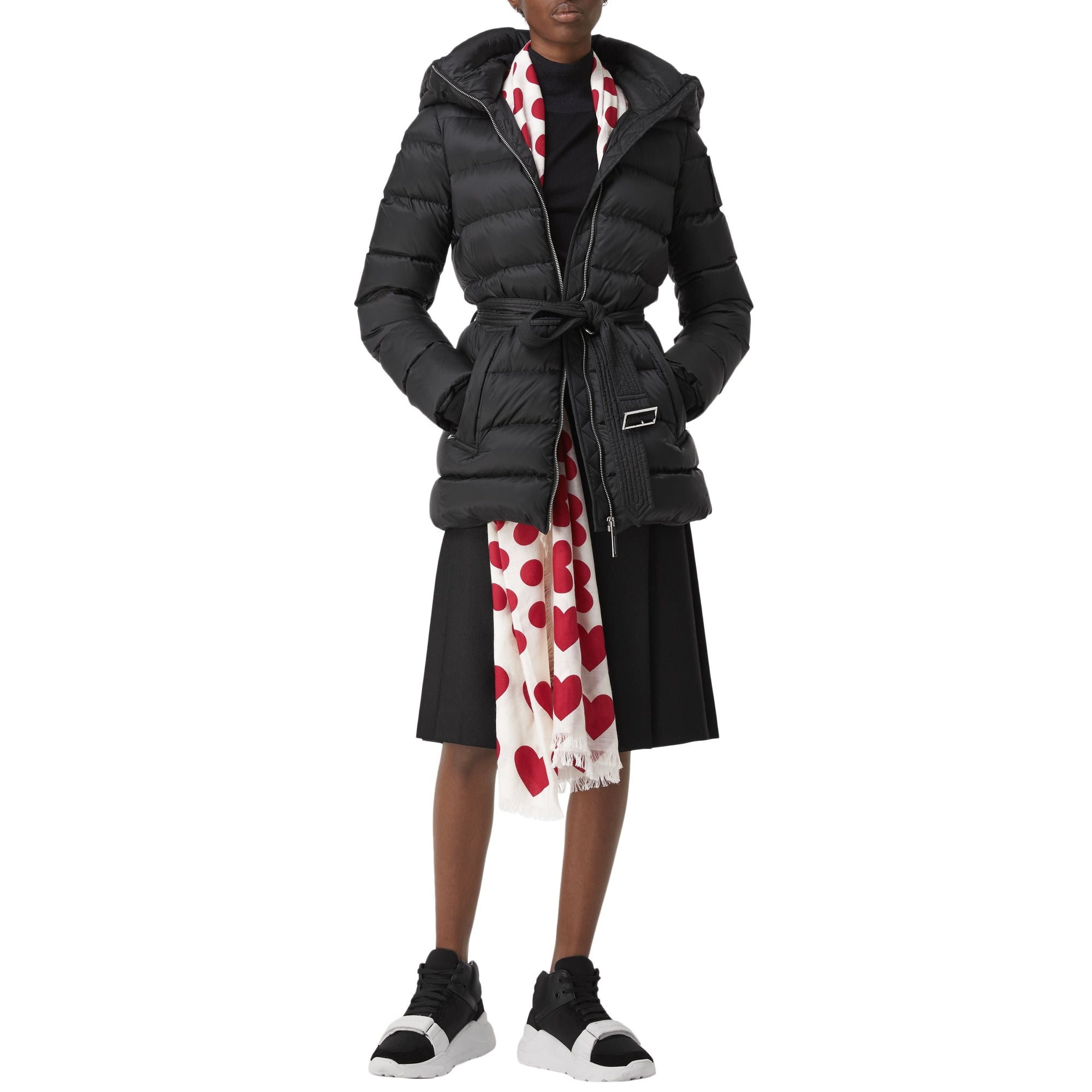 Écharpe en laine et soie mélangées à pois et cœurs en jacquard - Windsor Red