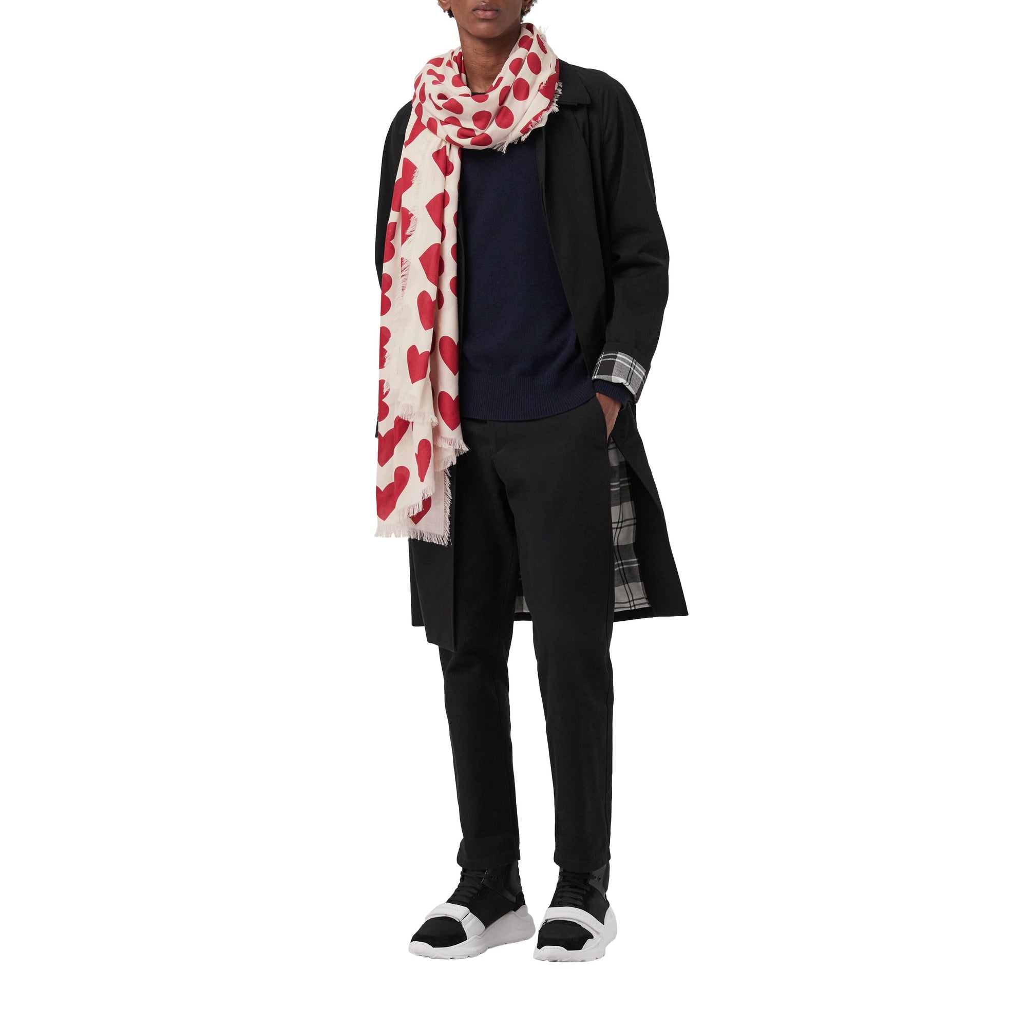 Écharpe en laine et soie mélangées à pois et cœurs en jacquard - Windsor Red