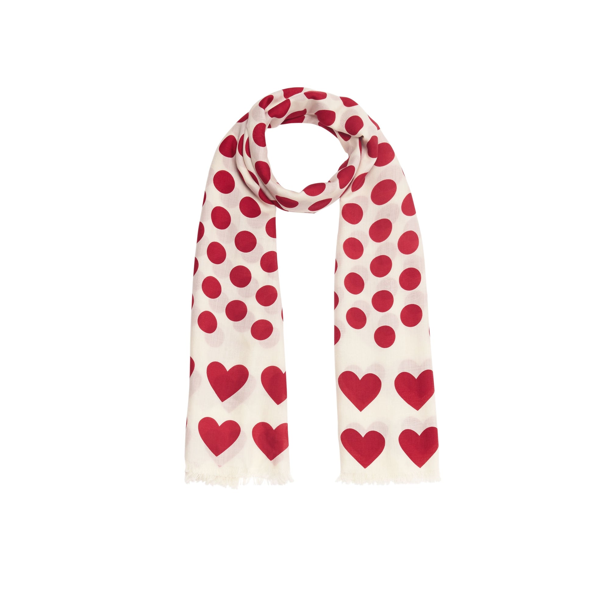 Écharpe en laine et soie mélangées à pois et cœurs en jacquard - Windsor Red