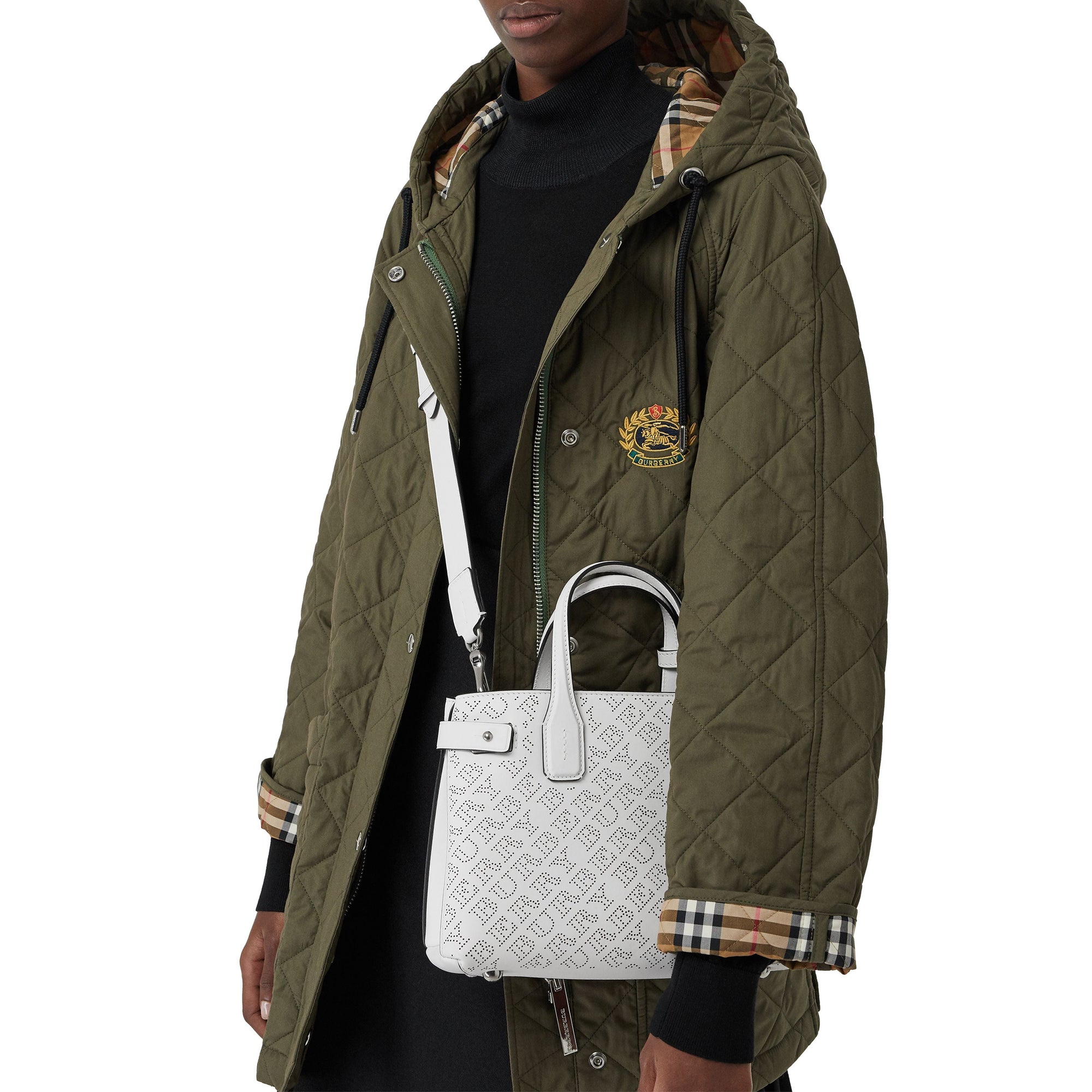 Petit sac The Banner en cuir avec logo perforé - Chalk White