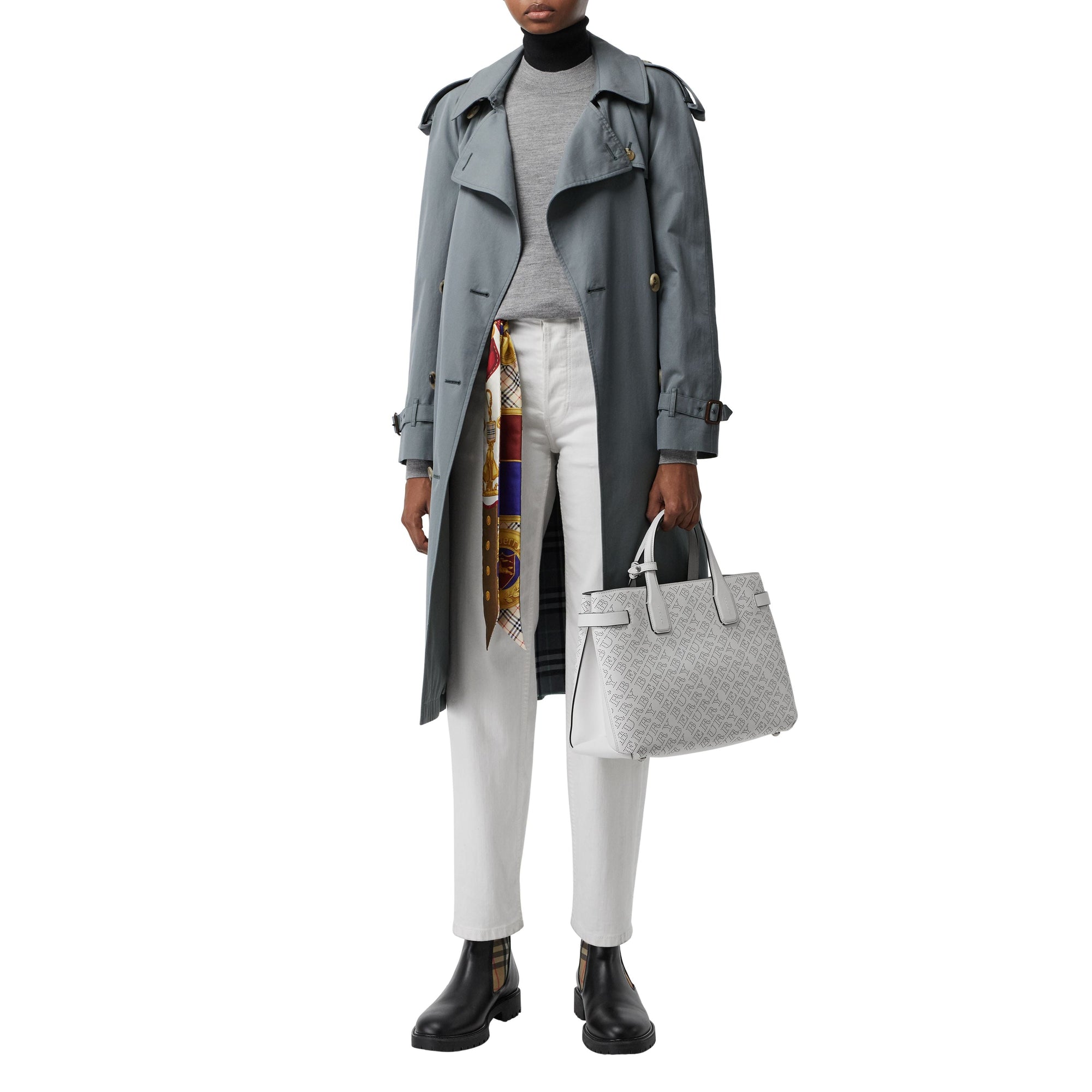 Sac The Banner moyen en cuir avec logo perforé - Chalk White
