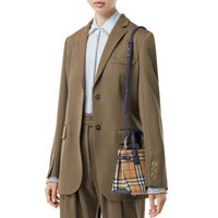 Sac The Baby Banner en tissu Vintage check et cuir - Regency Blue