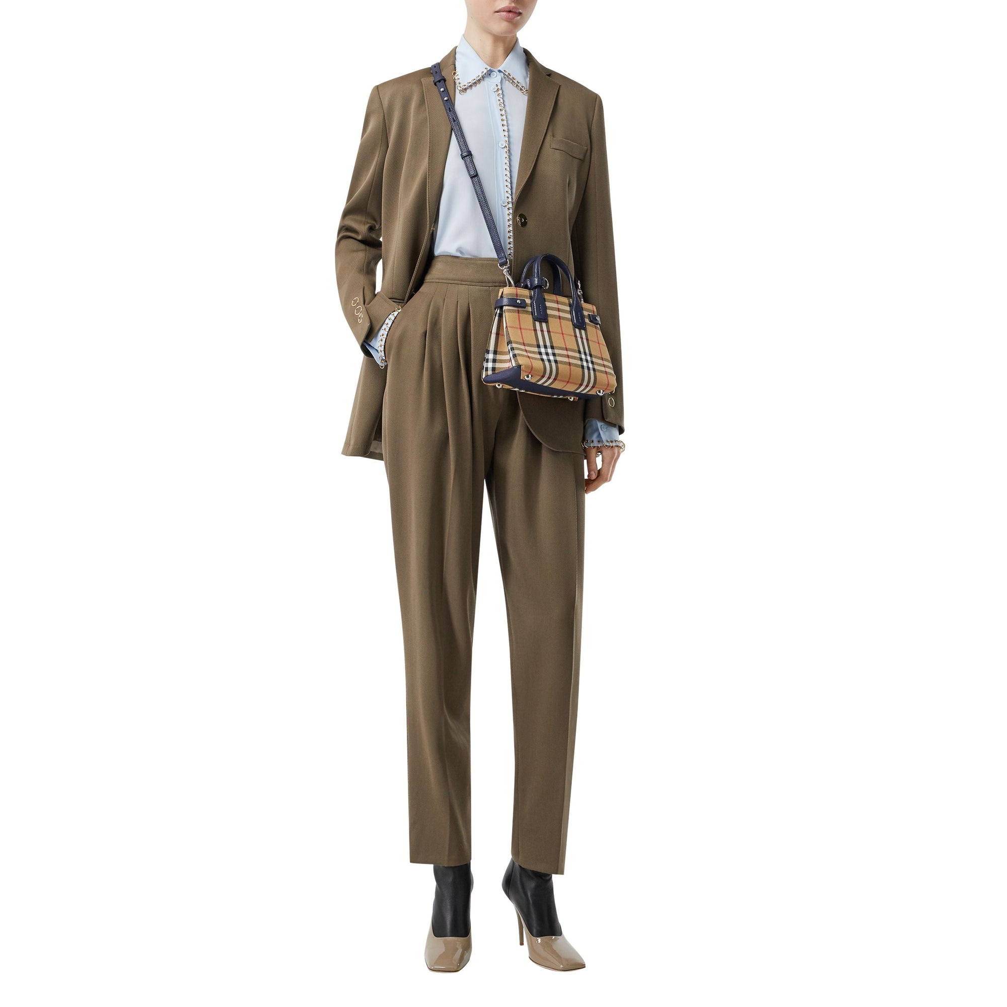 Sac The Baby Banner en tissu Vintage check et cuir - Regency Blue