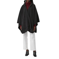 Cape à capuche en laine mélangée avec écusson en jacquard - Charcoal
