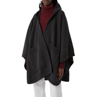 Cape à capuche en laine mélangée avec écusson en jacquard - Charcoal