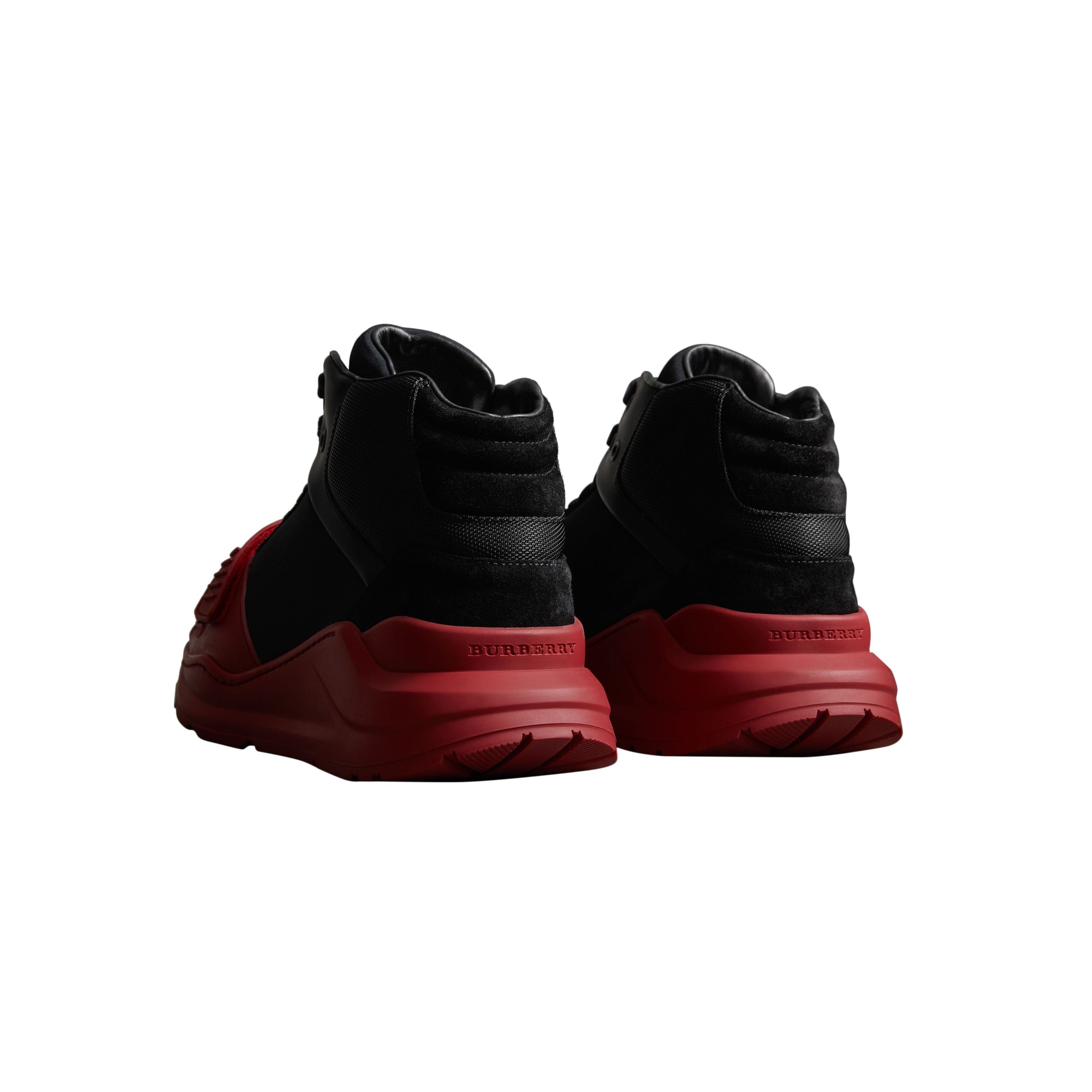 Sneakers montantes en néoprène et cuir velours - Black & Military Red