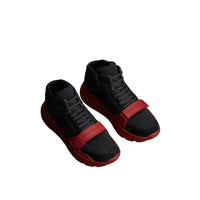 Sneakers montantes en néoprène et cuir velours - Black & Military Red