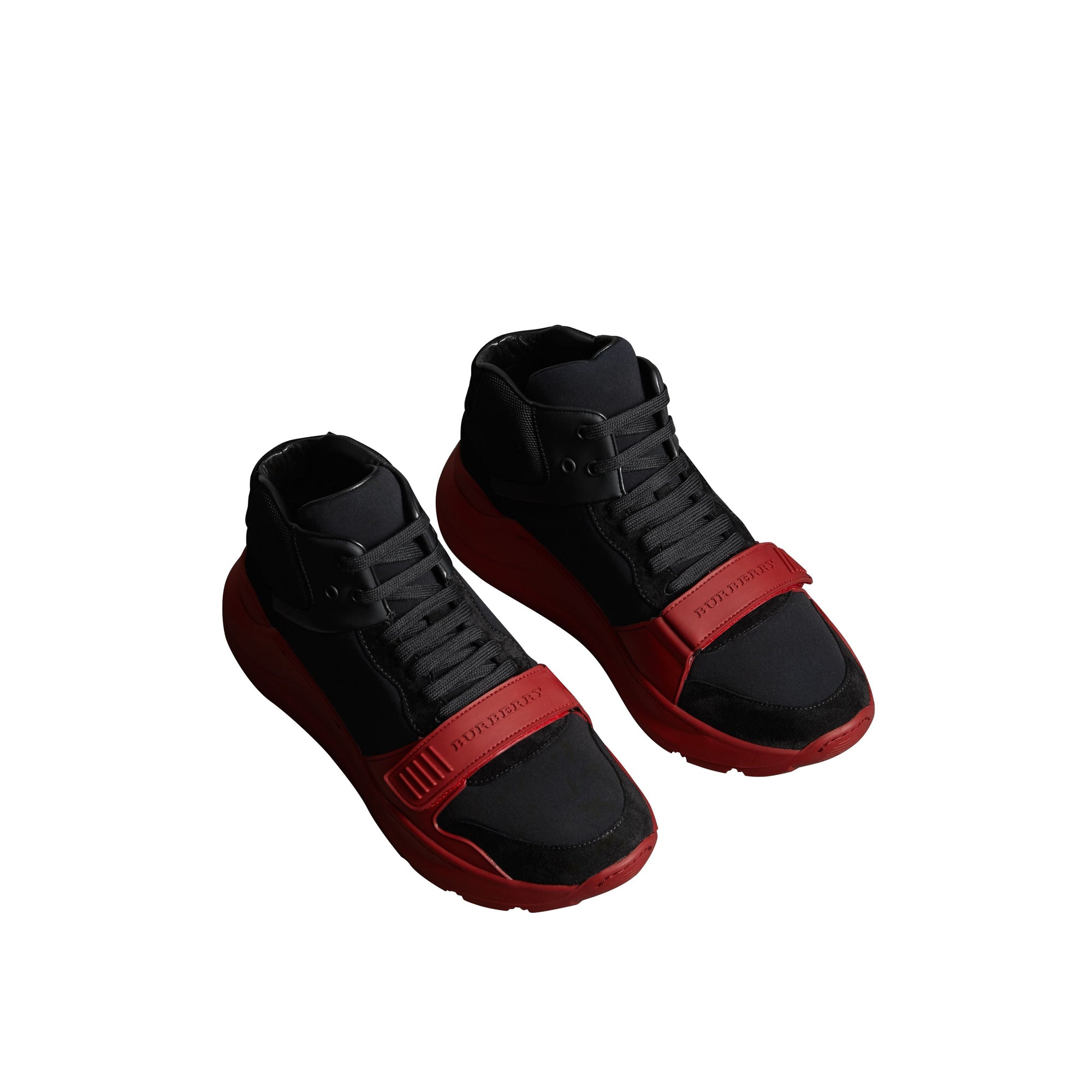 Sneakers montantes en néoprène et cuir velours - Black & Military Red