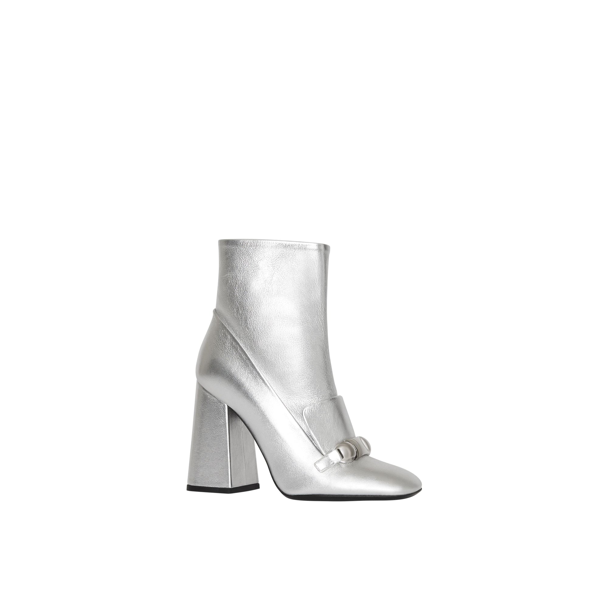 Bottines en cuir avec bride cloutée - Silver