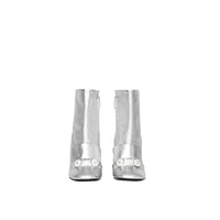 Bottines en cuir avec bride cloutée - Silver