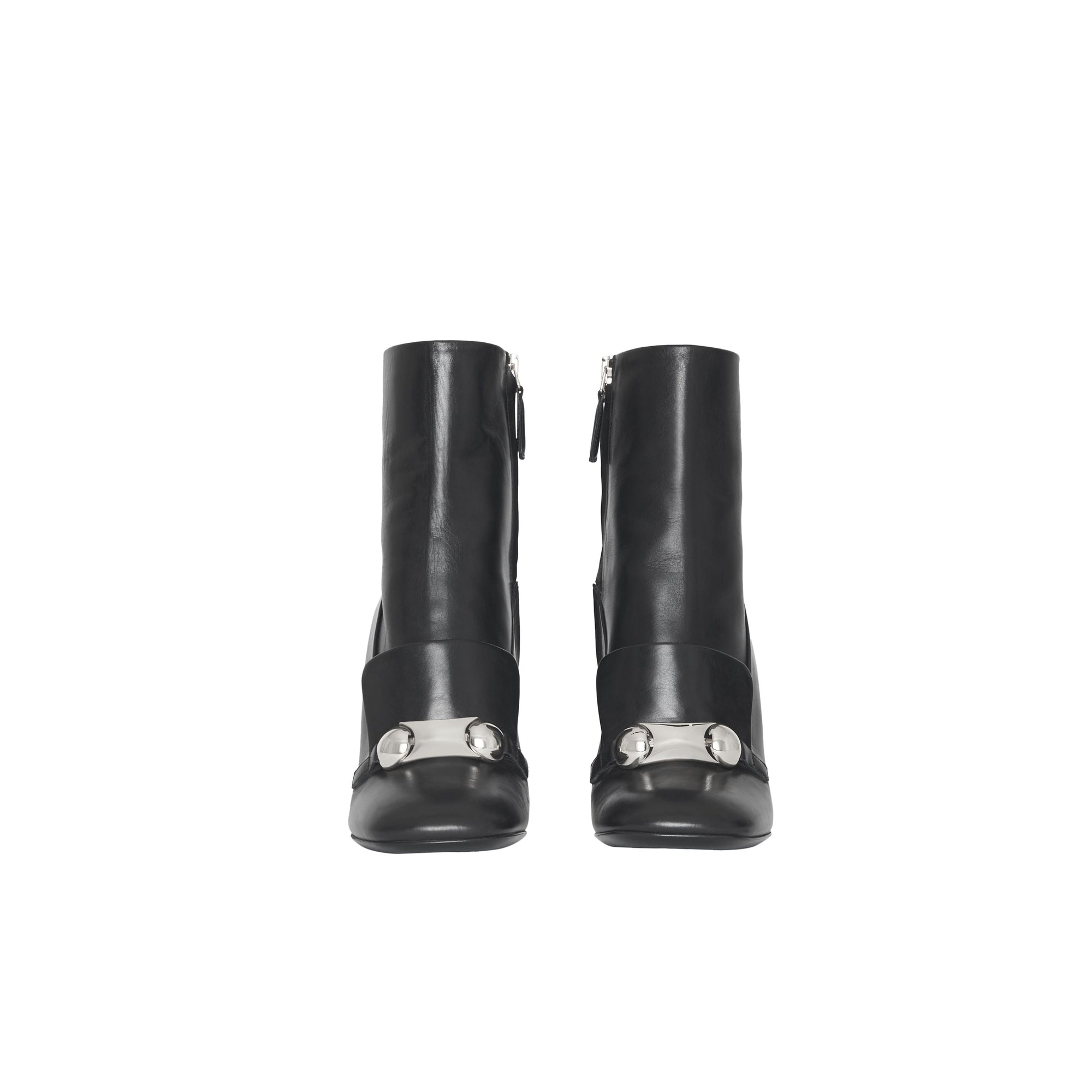Bottines en cuir avec bride cloutée - Black