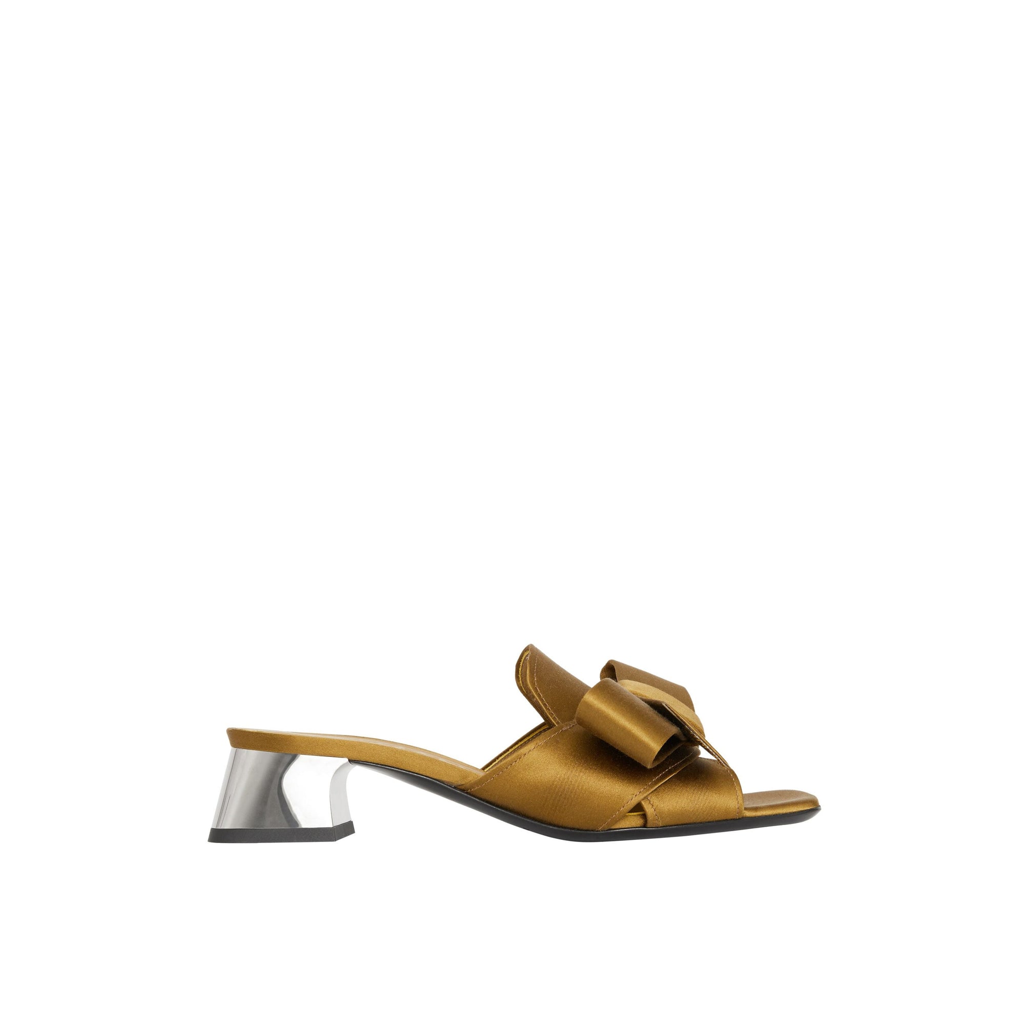 Mules à talon bottier en satin avec nœud - Antique Gold