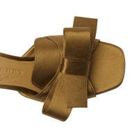 Mules à talon bottier en satin avec nœud - Antique Gold