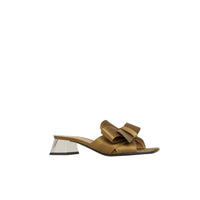Mules à talon bottier en satin avec nœud - Antique Gold