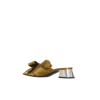 Mules à talon bottier en satin avec nœud - Antique Gold