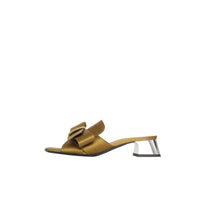 Mules à talon bottier en satin avec nœud - Antique Gold