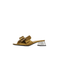 Mules à talon bottier en satin avec nœud - Antique Gold