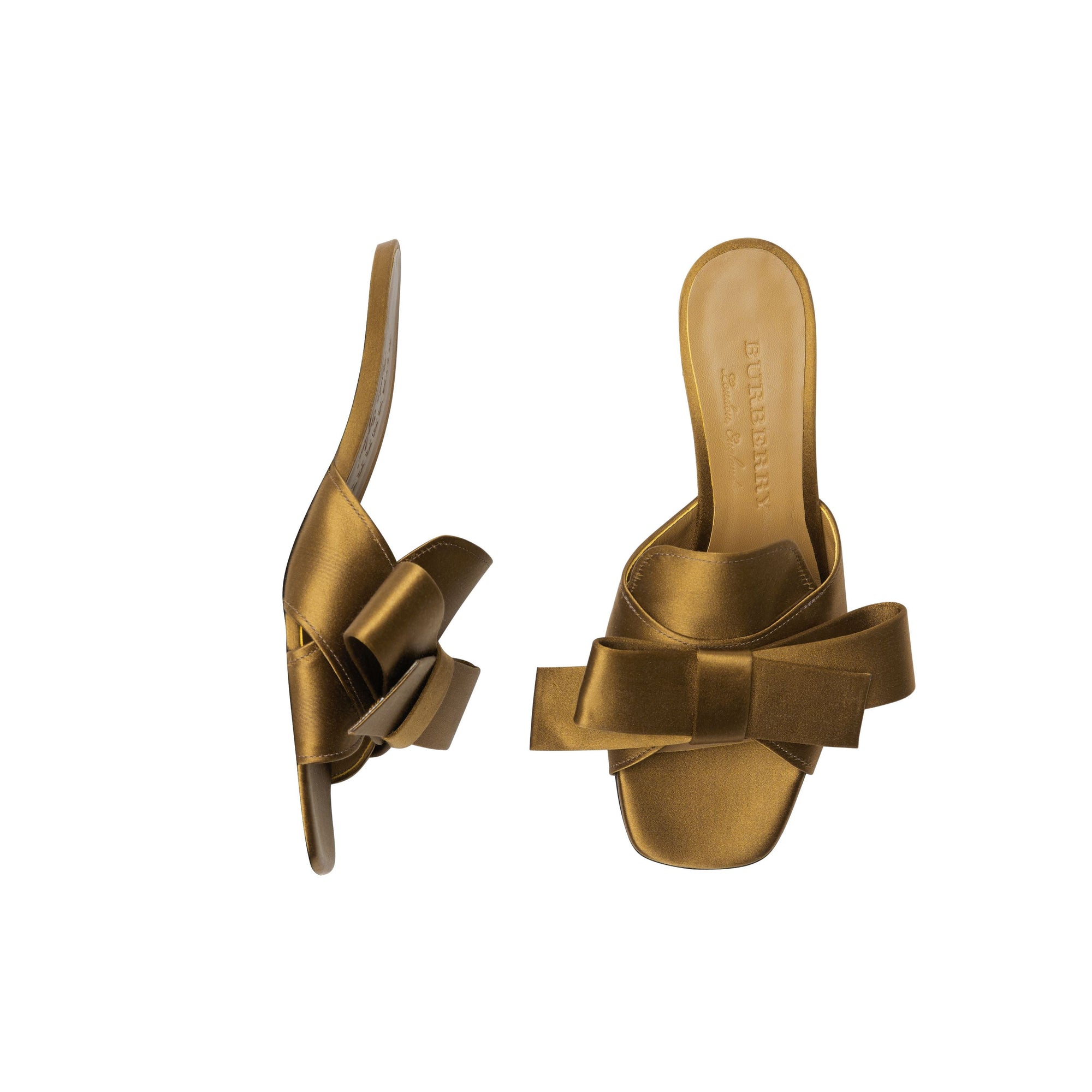 Mules à talon bottier en satin avec nœud - Antique Gold