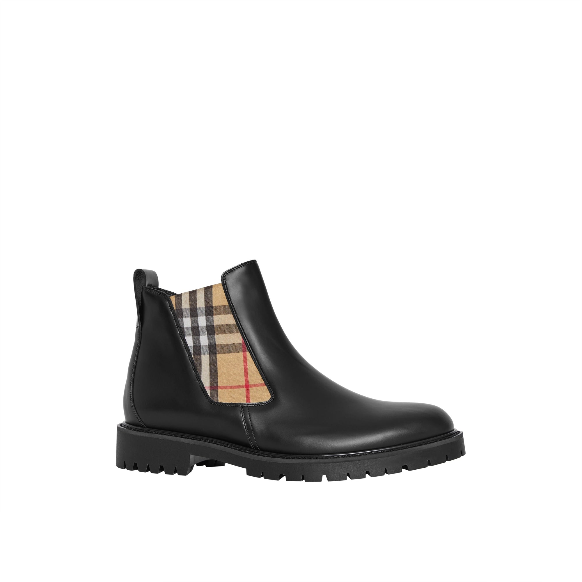 Bottines Chelsea en cuir avec Vintage check - Black
